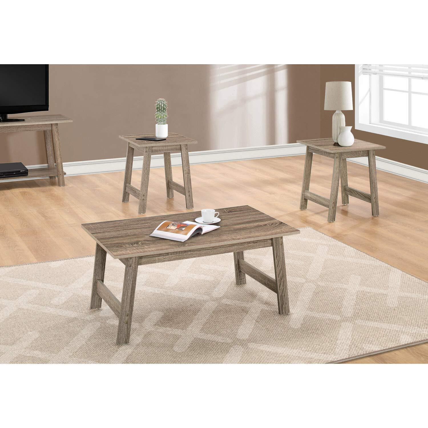 Monarch Specialties Table Set 3Pcs Set Coffee End Side Accent Living Room Laminate Brown Transitional