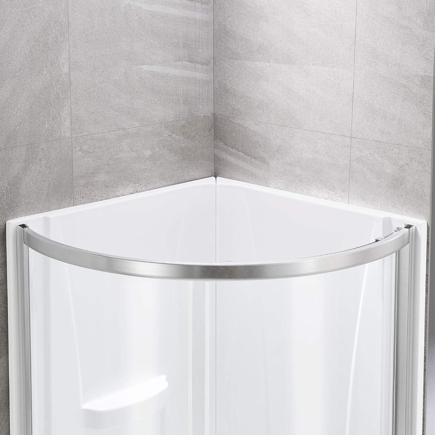 Breeze Framed 32 in. Round Sliding Shower Kit with Clear Glass Panels, Walls and Base included