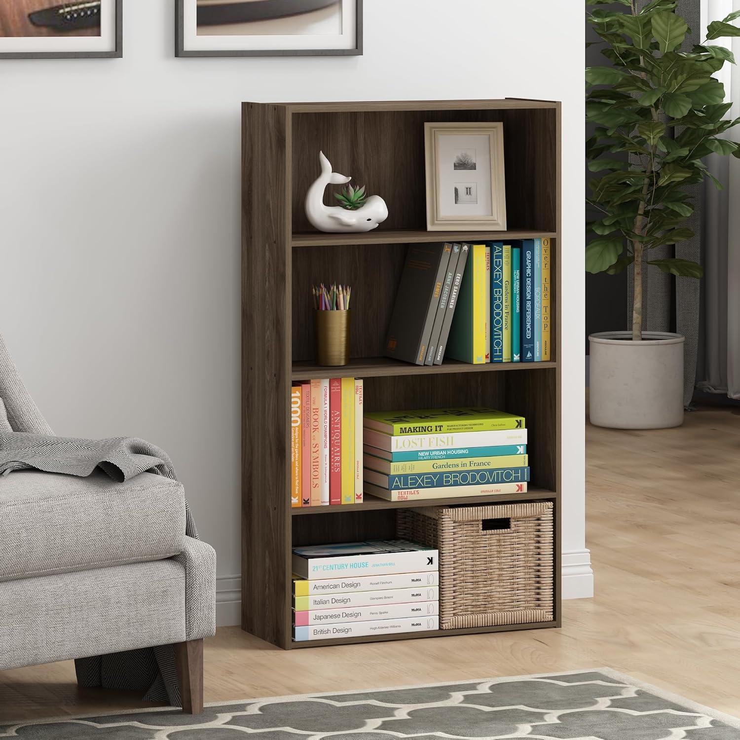 Columbia Walnut 4-Tier Engineered Wood Open Shelf Bookcase