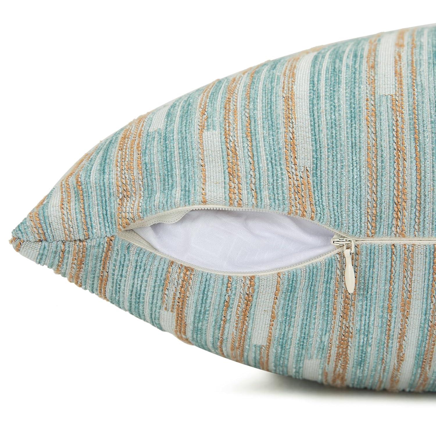 Yeiotsy Pillow Cases Blue, Pack of 2, Decorative Throw Pillow Covers Striped Bohemia Couch Cushion Covers for Sofa Home Decor (Light Blue, 18 X 18 Inches)