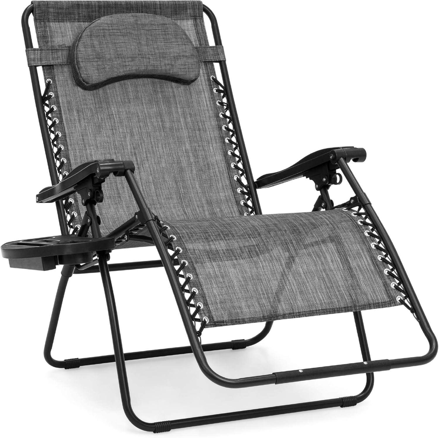 Black Steel Zero Gravity Lounge Chair with Gray Textilene Fabric