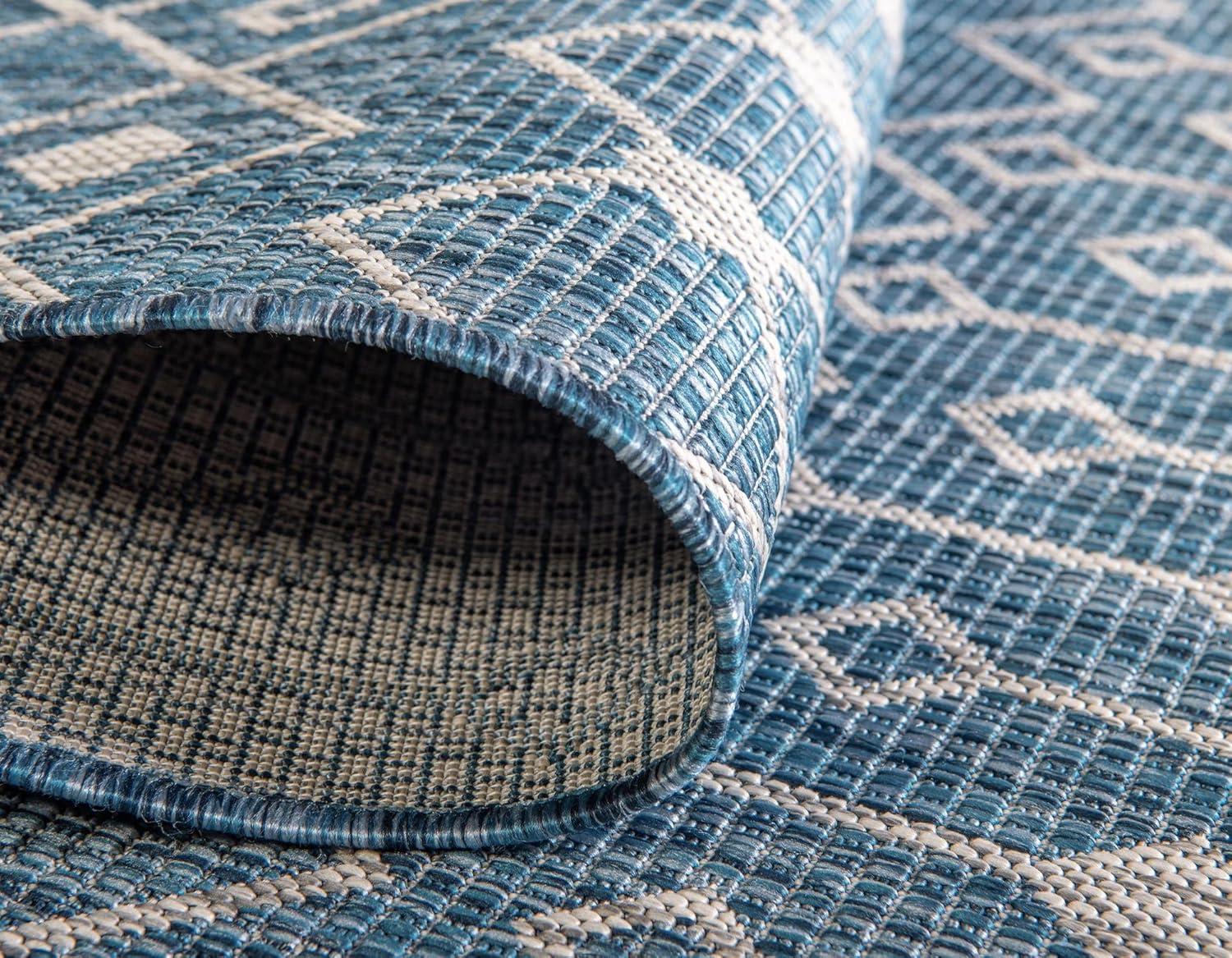Unique Loom 10' 0 x 10' 0 Round Indoor/Outdoor Trellis Blue Area Rug