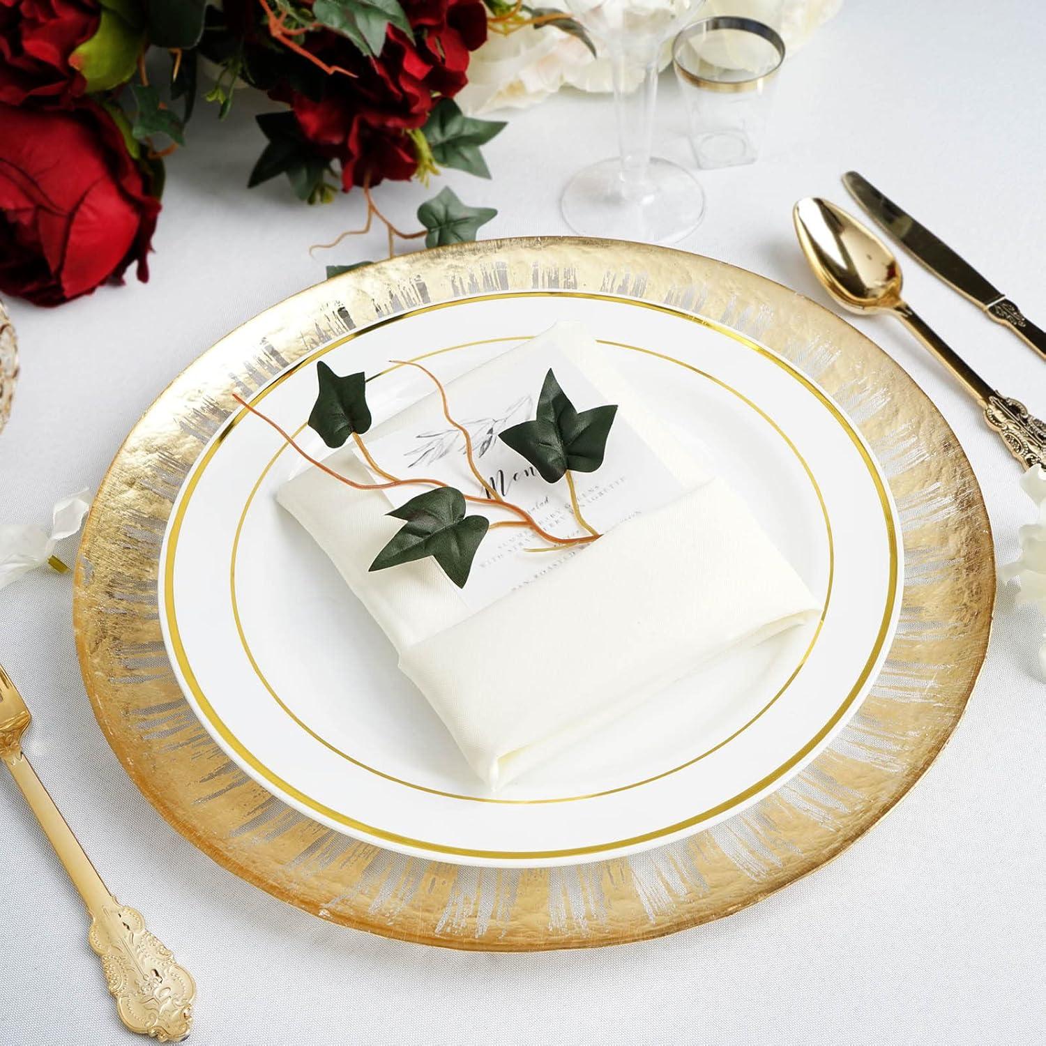 13" Clear Glass Charger Plates with Gold Spray Rim, Set of 8