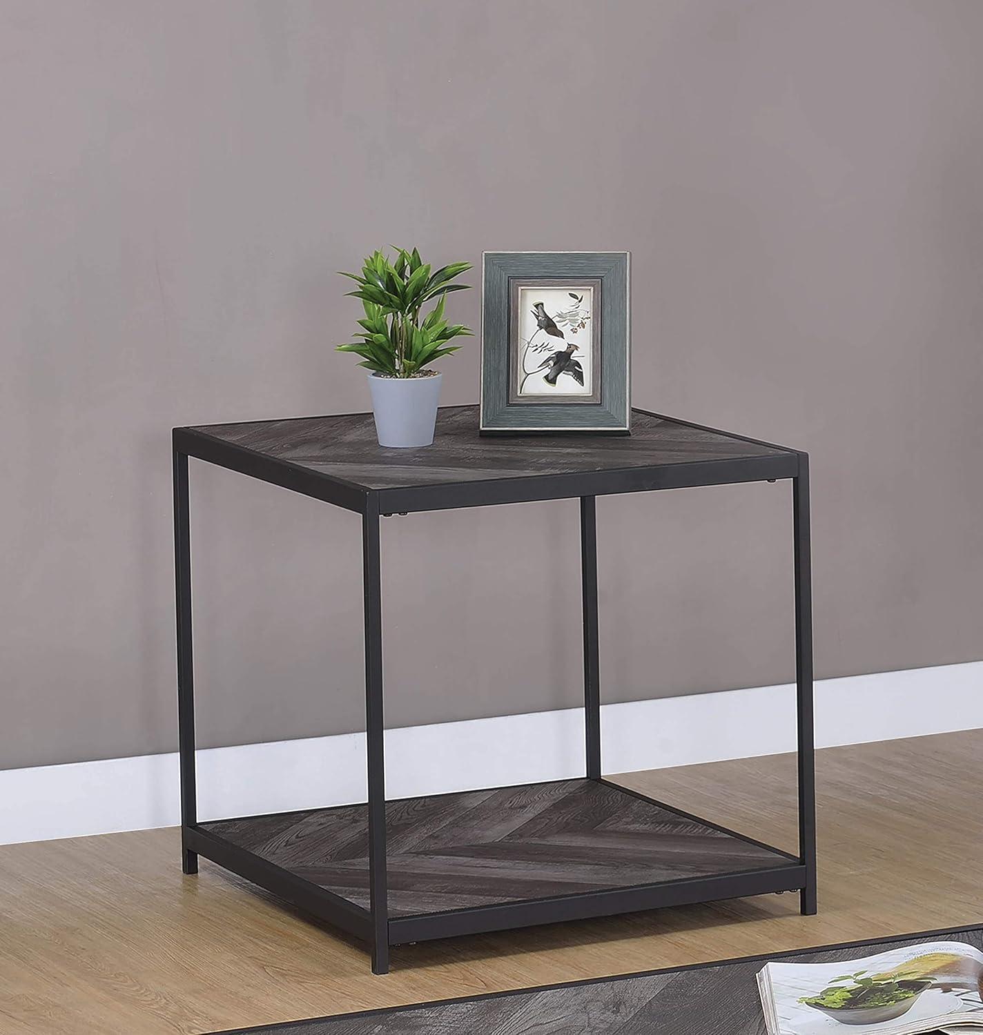 Beckley 23.5'' Square Rustic Grey Herringbone Wood & Metal End Table