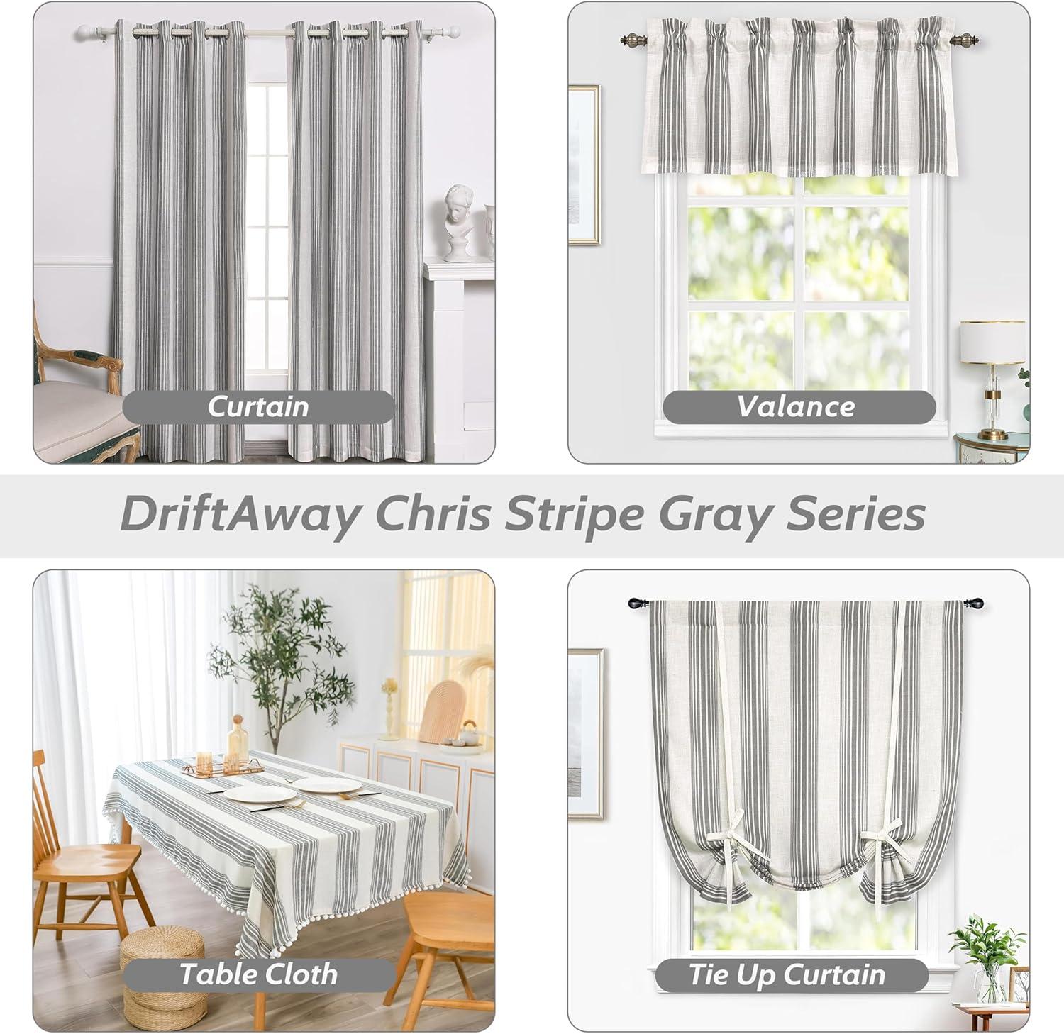 DriftAway Chris Vertical Striped Pattern Linen Textured Blackout Window Curtain Valance Grey 52" width x 18 " length