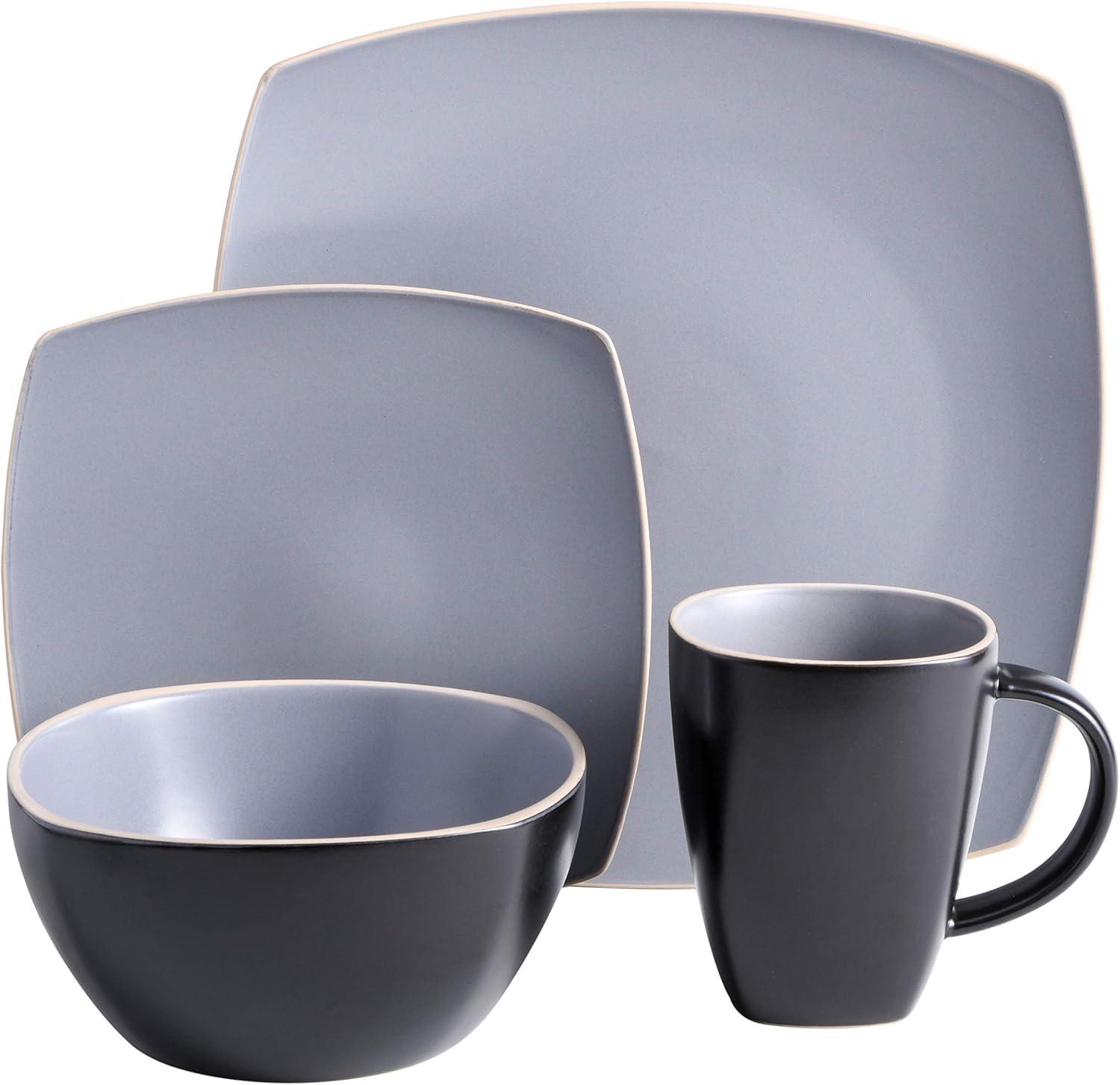 Gibson Soho Lounge Square 16-Piece Matte Stoneware Dinnerware Set Matte Grey
