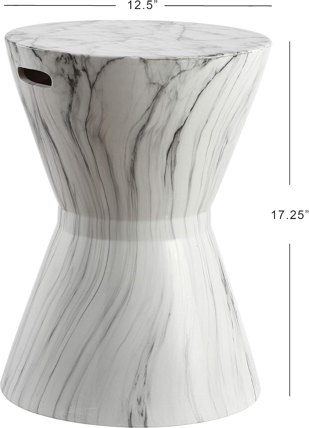 JONATHAN Y African Drum 17.3" White Marble Finish Ceramic Garden Stool
