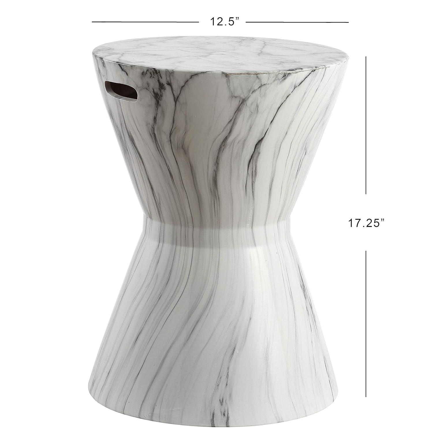 JONATHAN Y African Drum 17.3" White Marble Finish Ceramic Garden Stool