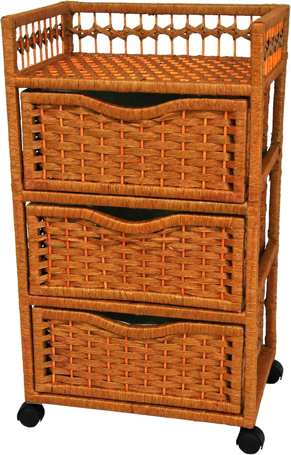 Red Lantern 31" Natural Fiber Chest Wheels-Honey Unit, 3 Drawer