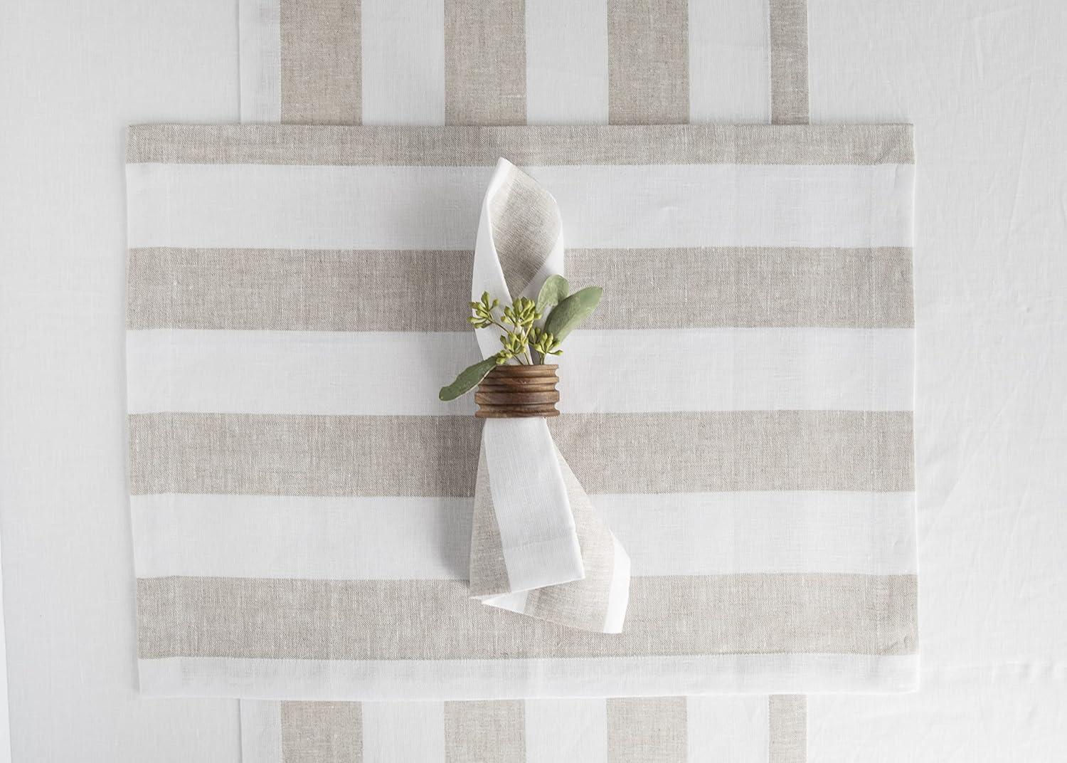 Natural and White Cabana Stripe Linen Napkins Set of 4