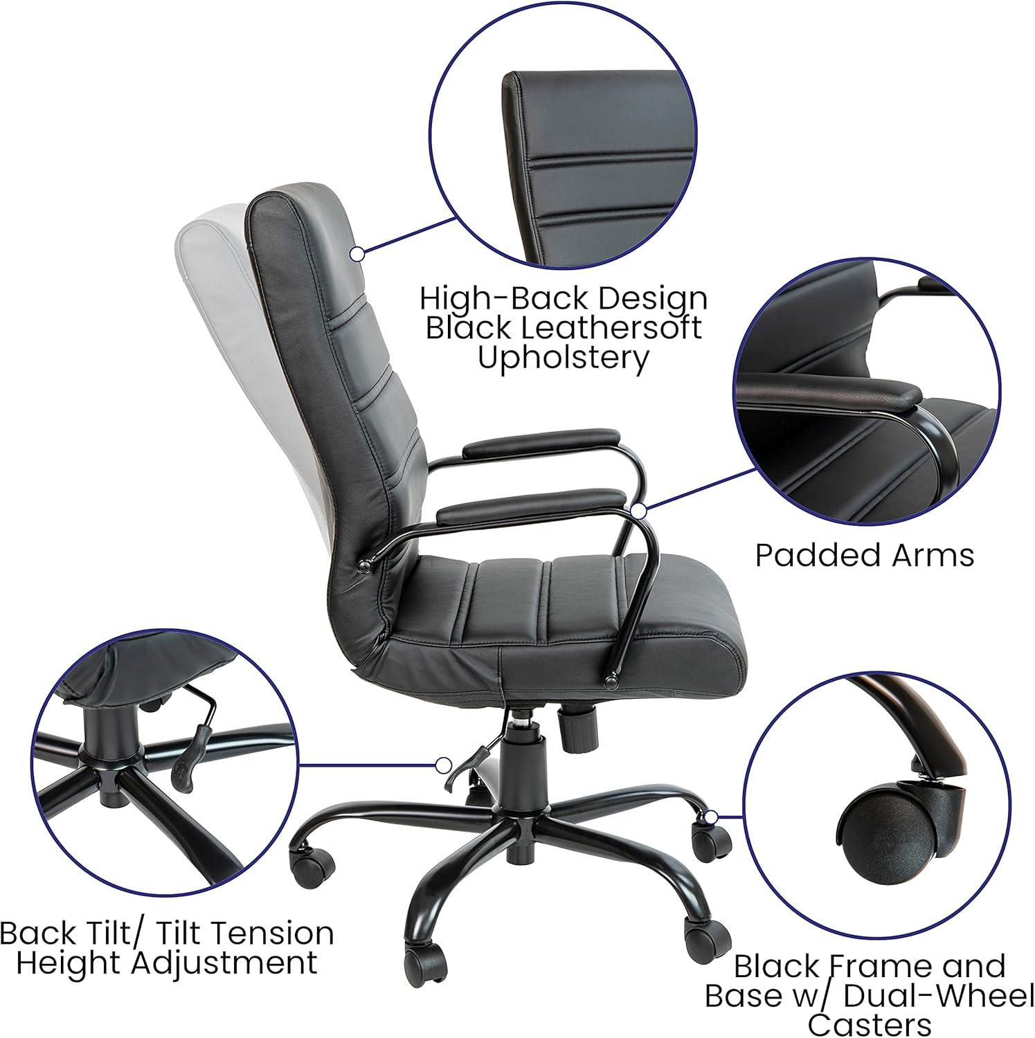 Emma and Oliver High Back Brown LeatherSoft Executive Swivel Office Chair with Black Frame/Arms