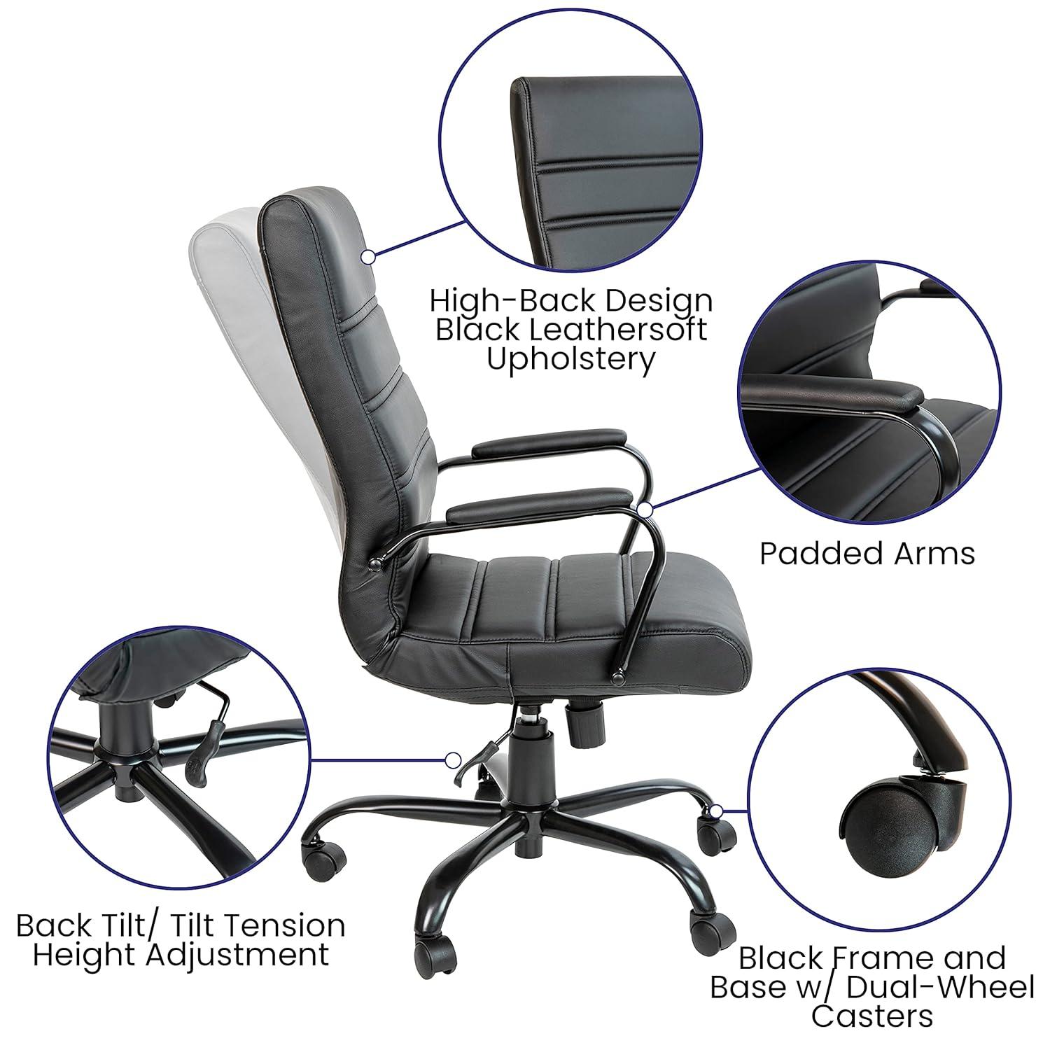 Emma and Oliver High Back Brown LeatherSoft Executive Swivel Office Chair with Black Frame/Arms