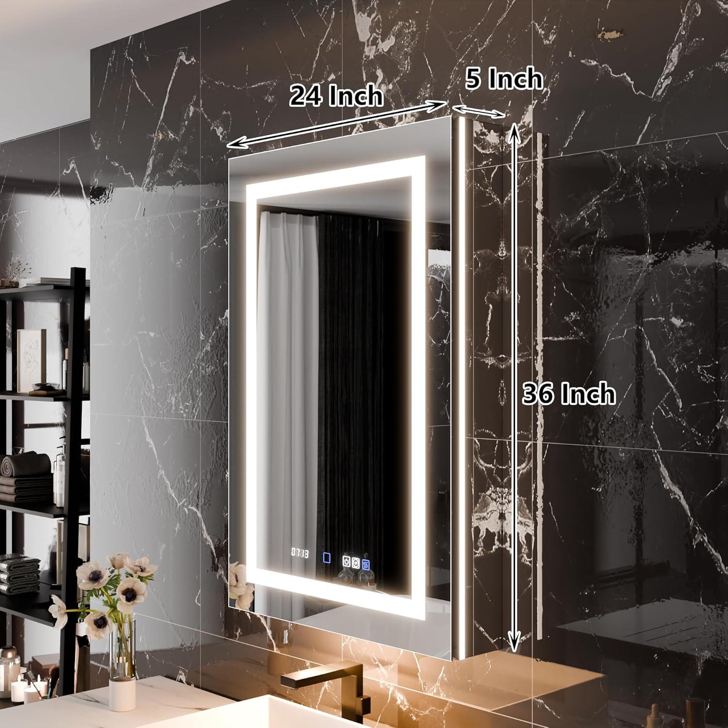 MEDUNJESS 72''x36'' Surface or Recessed Mount LED Medicine Cabinet with Mirror and Defogger 3 doors Medicine Cabinet