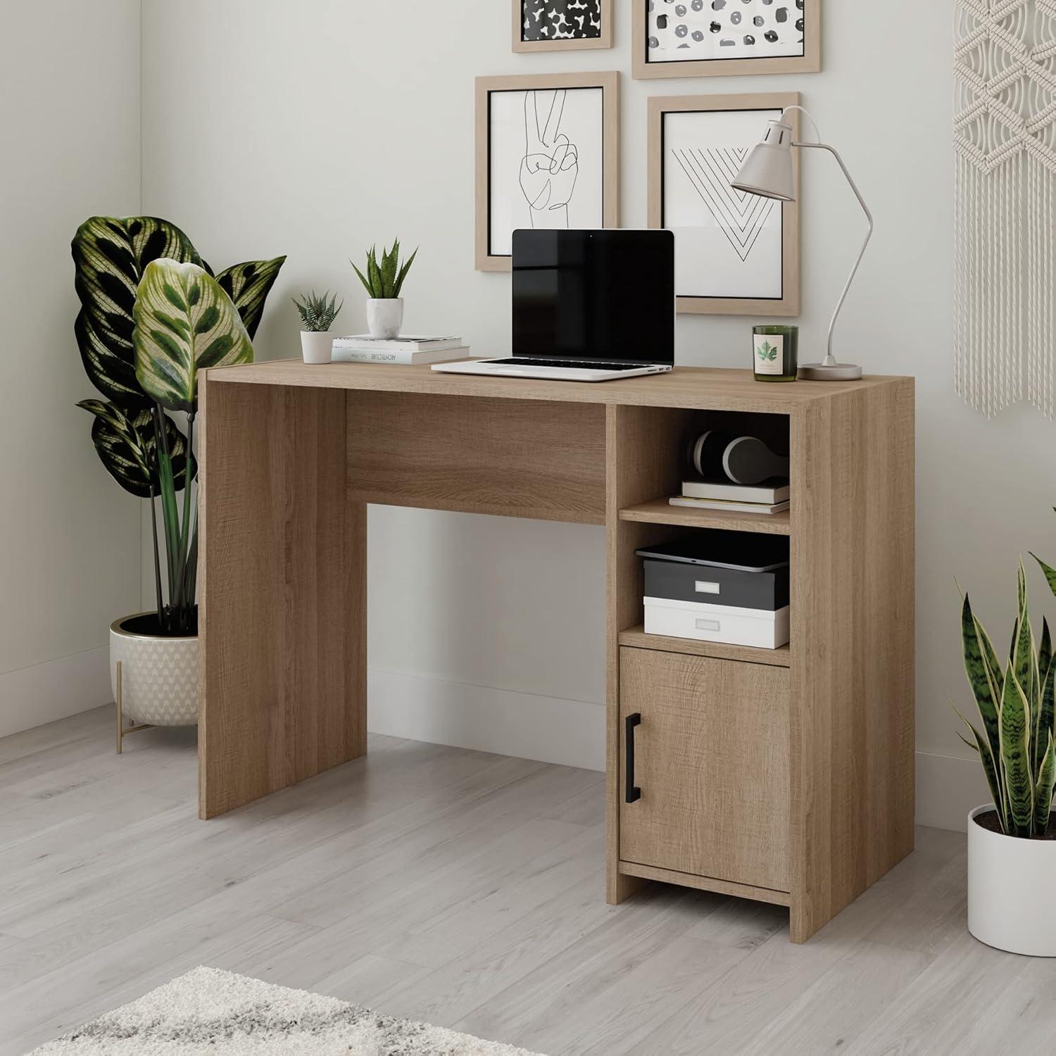 Summer Oak Finish Compact Wood Desk with Storage