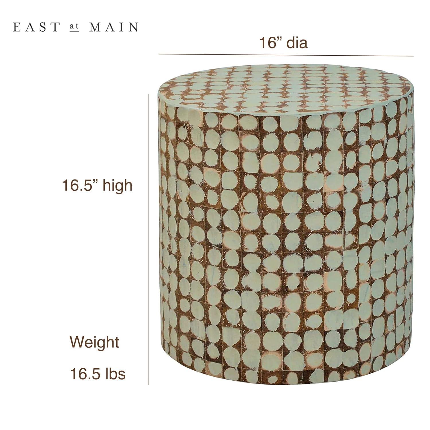 Sage Green Round Coconut Shell Mosaic Wood Side Table