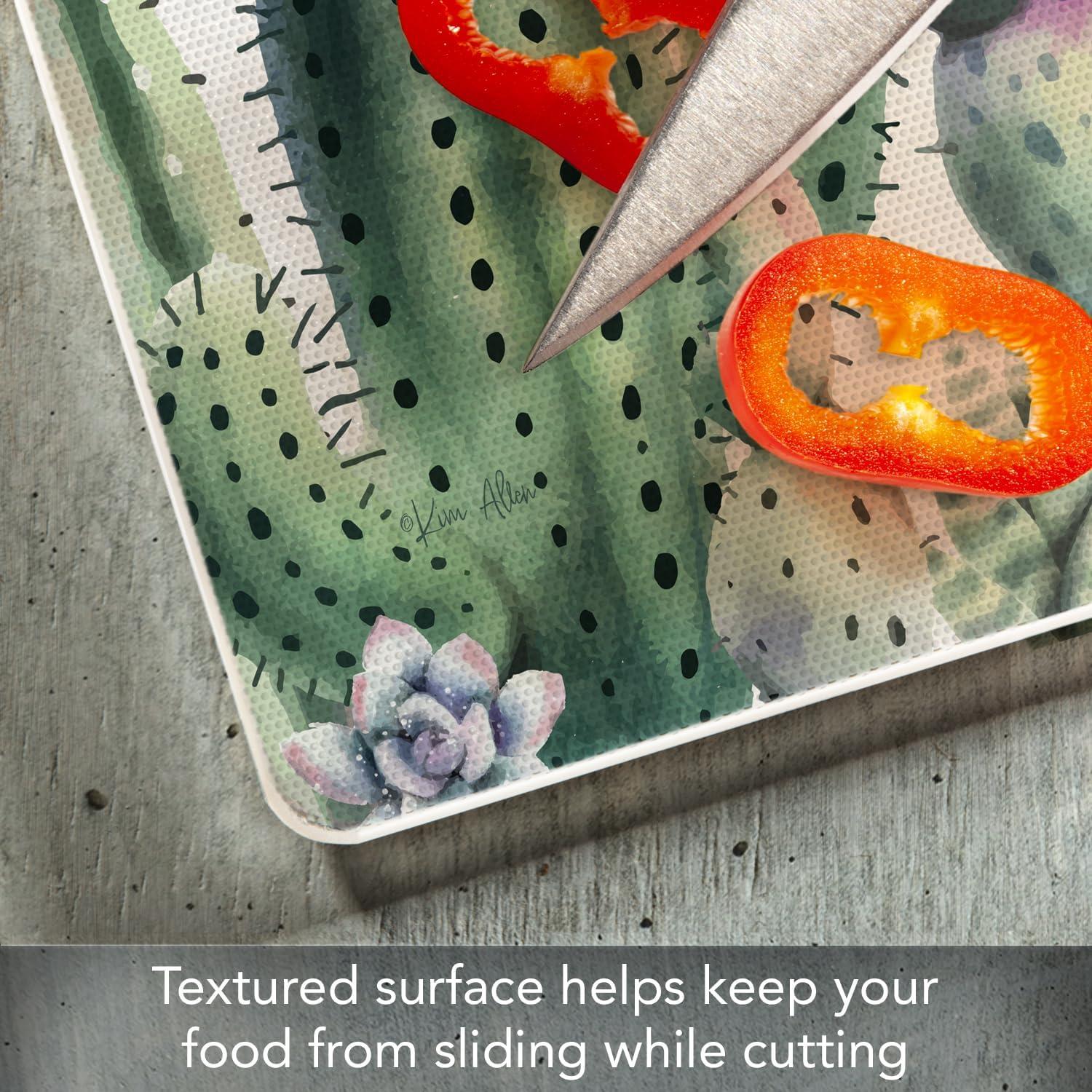 Watercolor Cactus 3mm Tempered Glass Cutting Board 10" x 8"