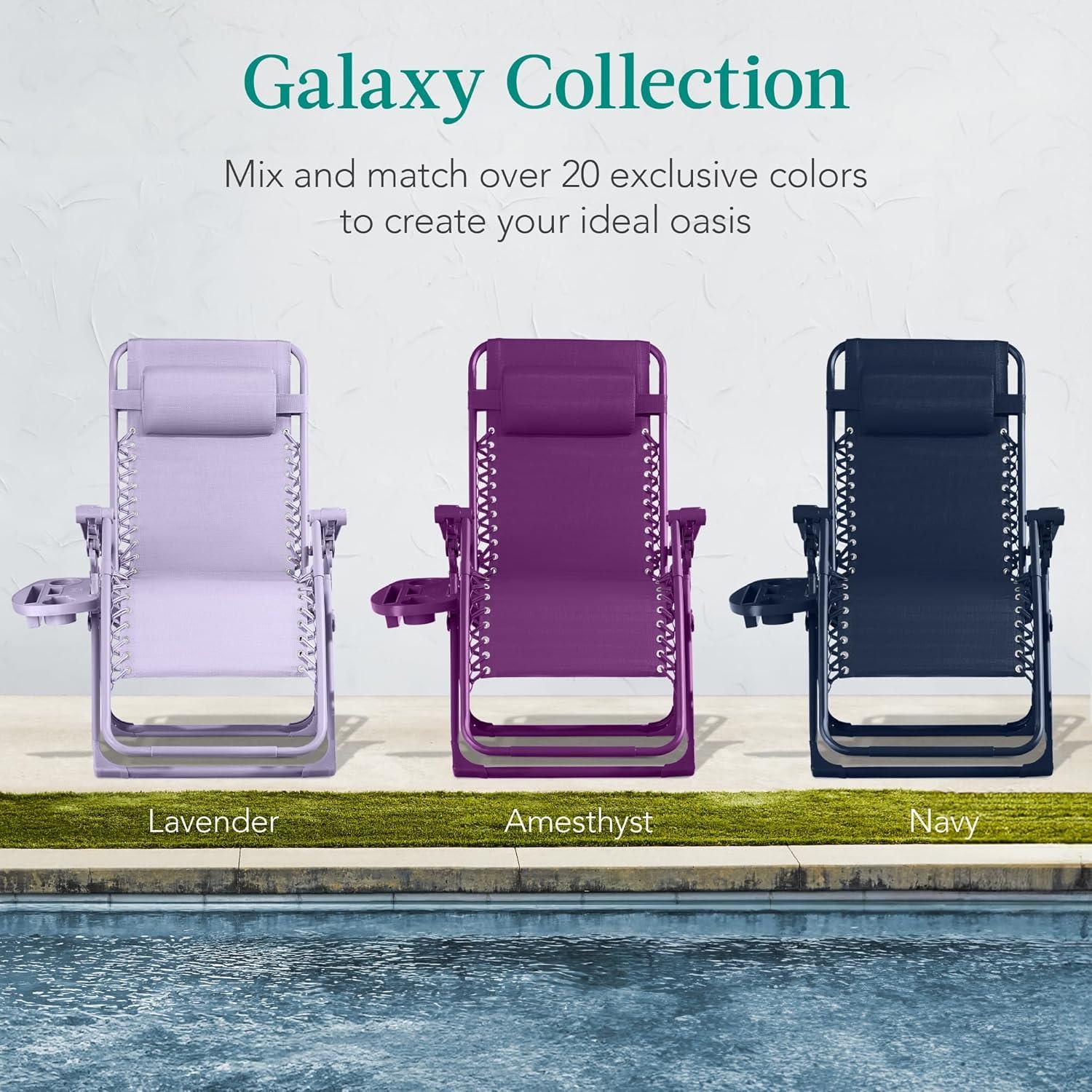 Best Choice Products Monochromatic Zero Gravity Chair, Folding Patio Recliner w/Side Tray, Headrest - Lavender