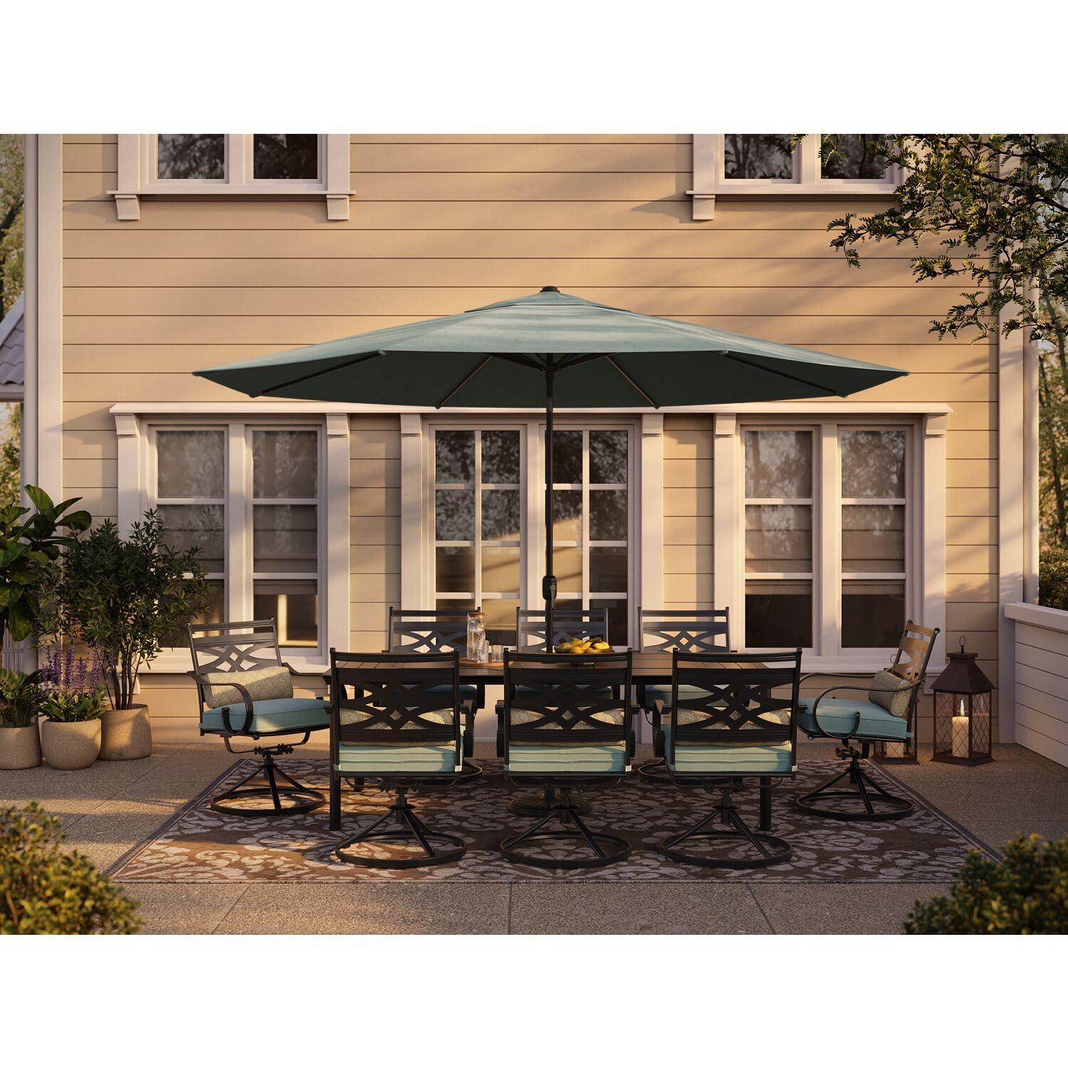 Hanover Montclair 9-Piece High-Dining Set in Ocean Blue with 8 Counter-Height Swivel Chairs and 60-Inch Square Table