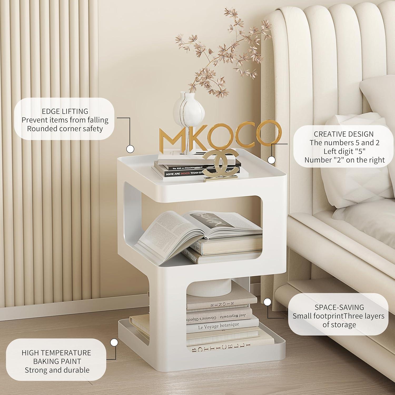 Metal Nightstand, Small End Table, Modern Side Table, Accent Bedside Table, 3 Tier Night Stands, Bed Side Table for Living Room Bedroom Outdoor Entryway, No Assembly Required, Black