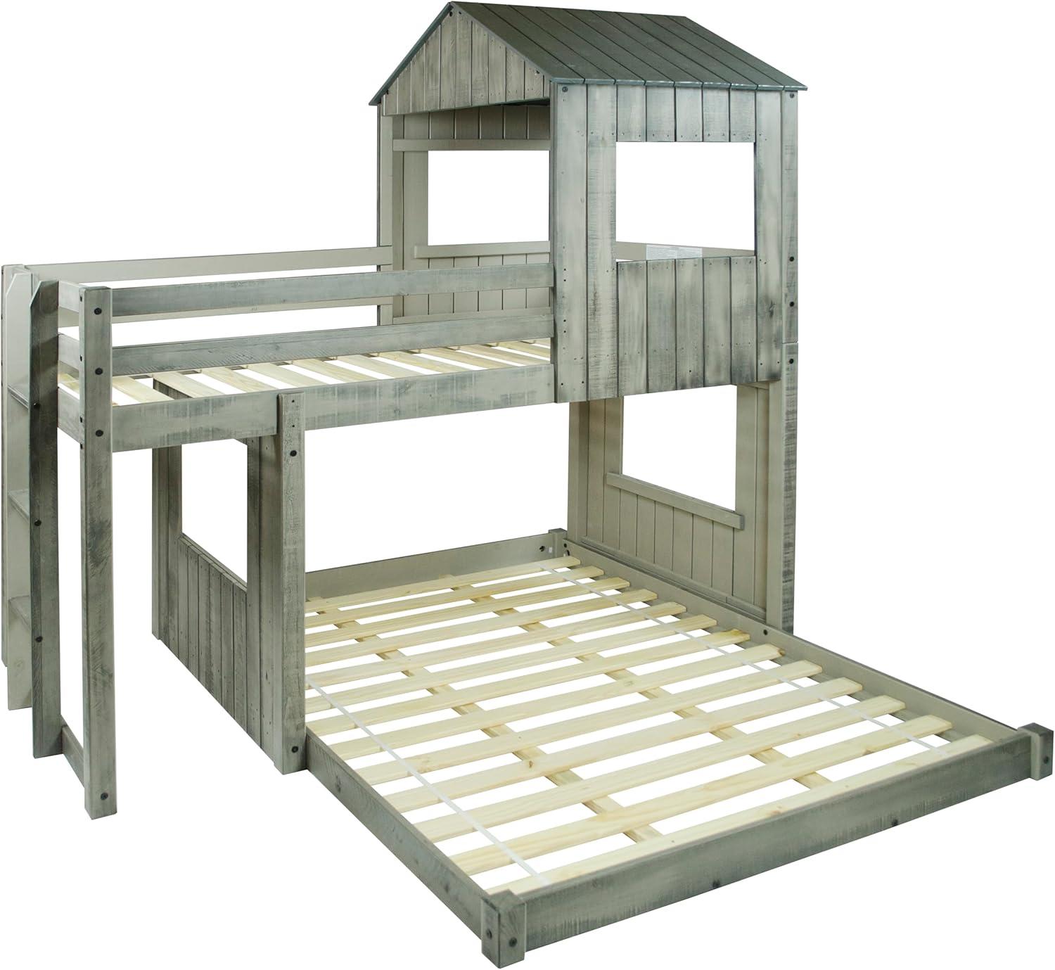 Donco Kids Campsite Twin over Full Rustic Grey Loft Bunkbed, Twin over Full, Rustic Grey