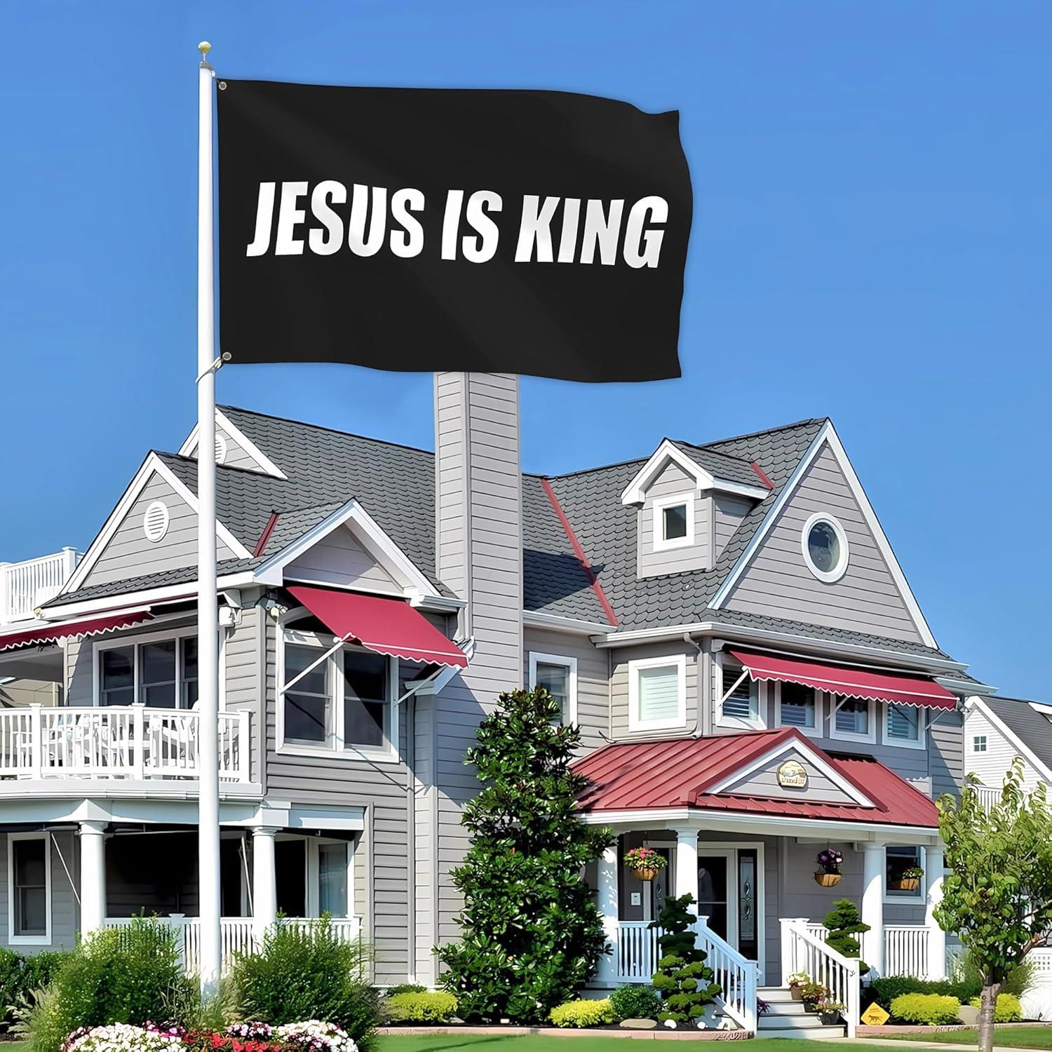 Jesus Is King Flag - Christian Jesus Flag - Outdoor Flags Hope Faith Over Fear - Easter Flags Decoration Gift - Indoor Wall Decoration - 3X5FT