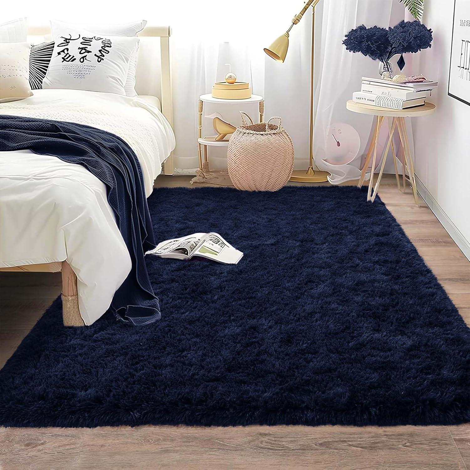 Nuloom Loni Cozy Plush Solid Pet Friendly Premium Machine Washable Shag Area Rug, 3' x 5', Navy