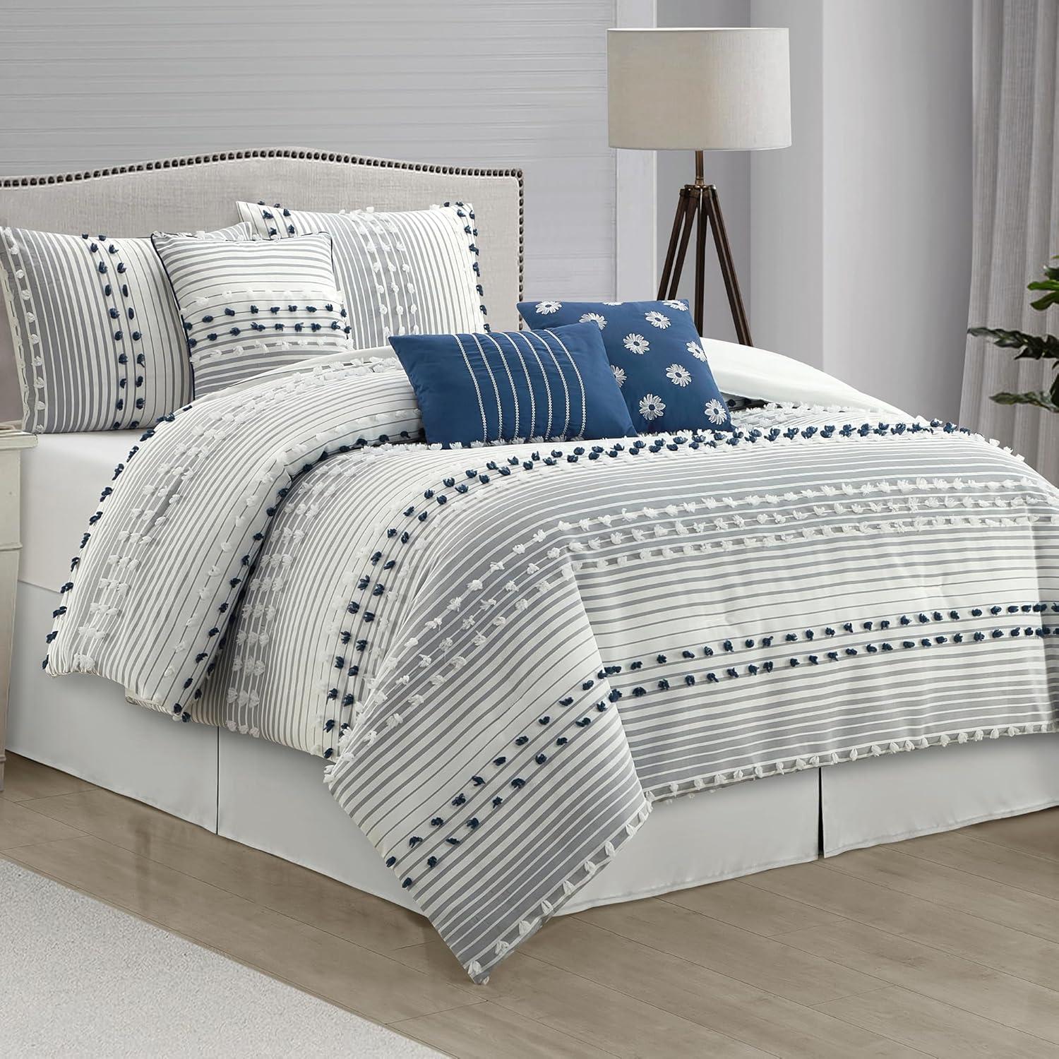 Nanshing America, Inc Clarion Pink 7 Piece Chic Striped Comforter Set