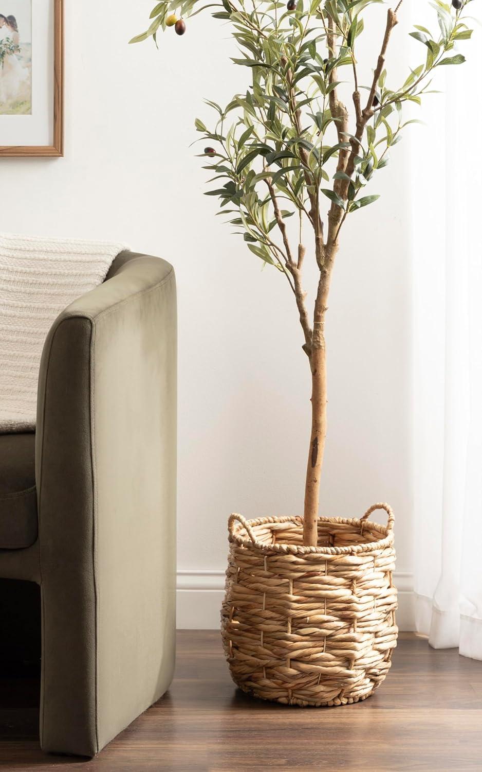 Kate and Laurel Livia Modern Woven Storage Basket, 13 x 13, Natural Water Hyacinth, Boho Wicker Basket for Use as Nursery Storage, Mini Laundry Basket, or Living Room Blanket Basket