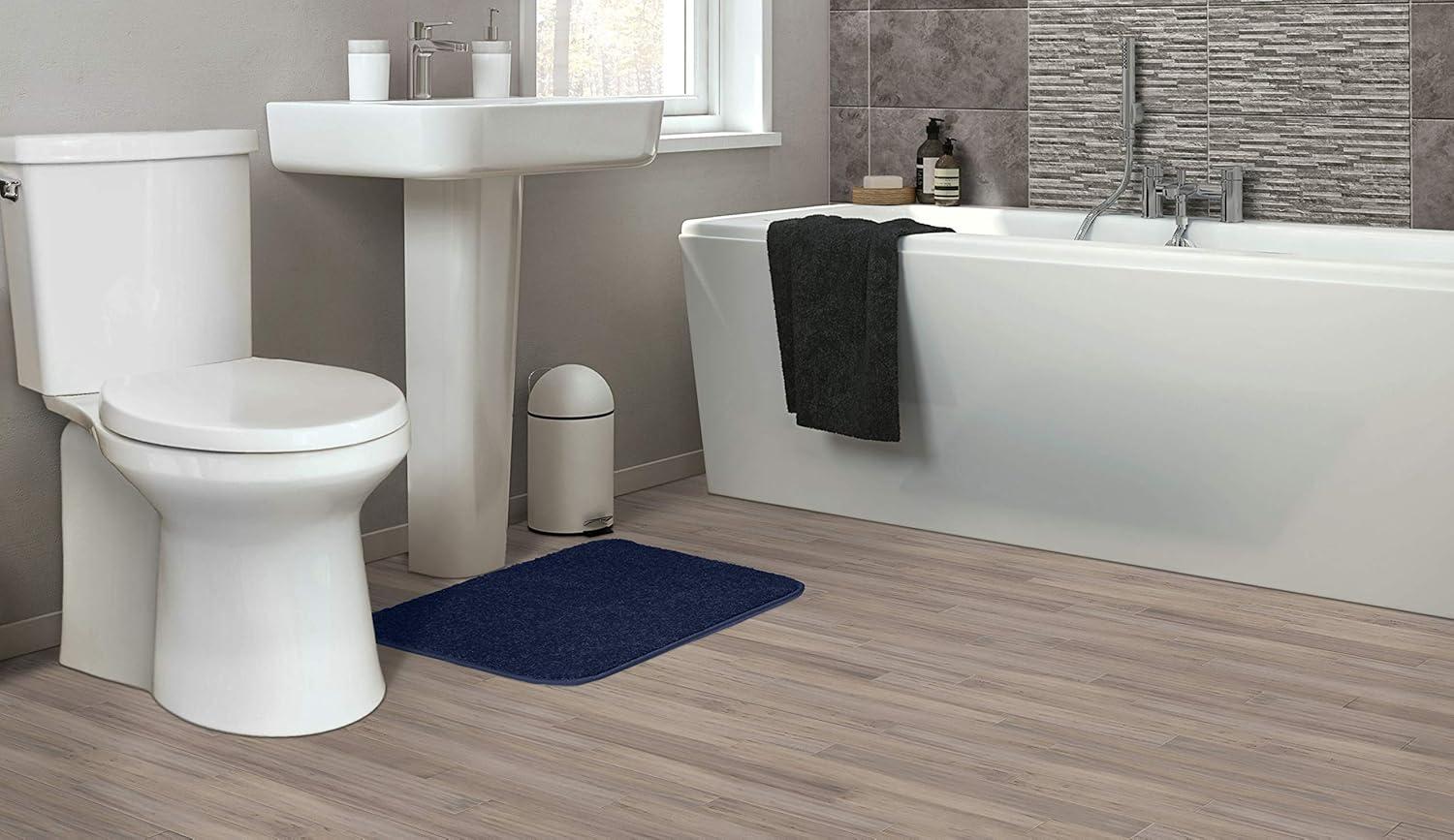 17"x24" Gramercy Washable Bath Rug Navy - Garland Rug: Non-Slip, Tufted, Quick-Dry Bath Mat