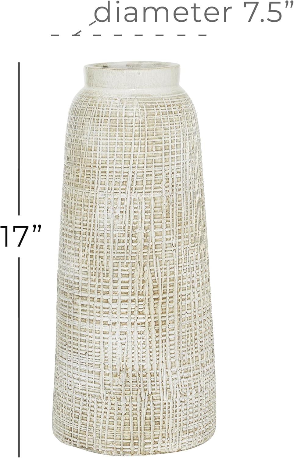 17" x 7.5" Terracotta Vase White - Olivia & May: Coastal Style, Indoor Ceramic, Round Amphora