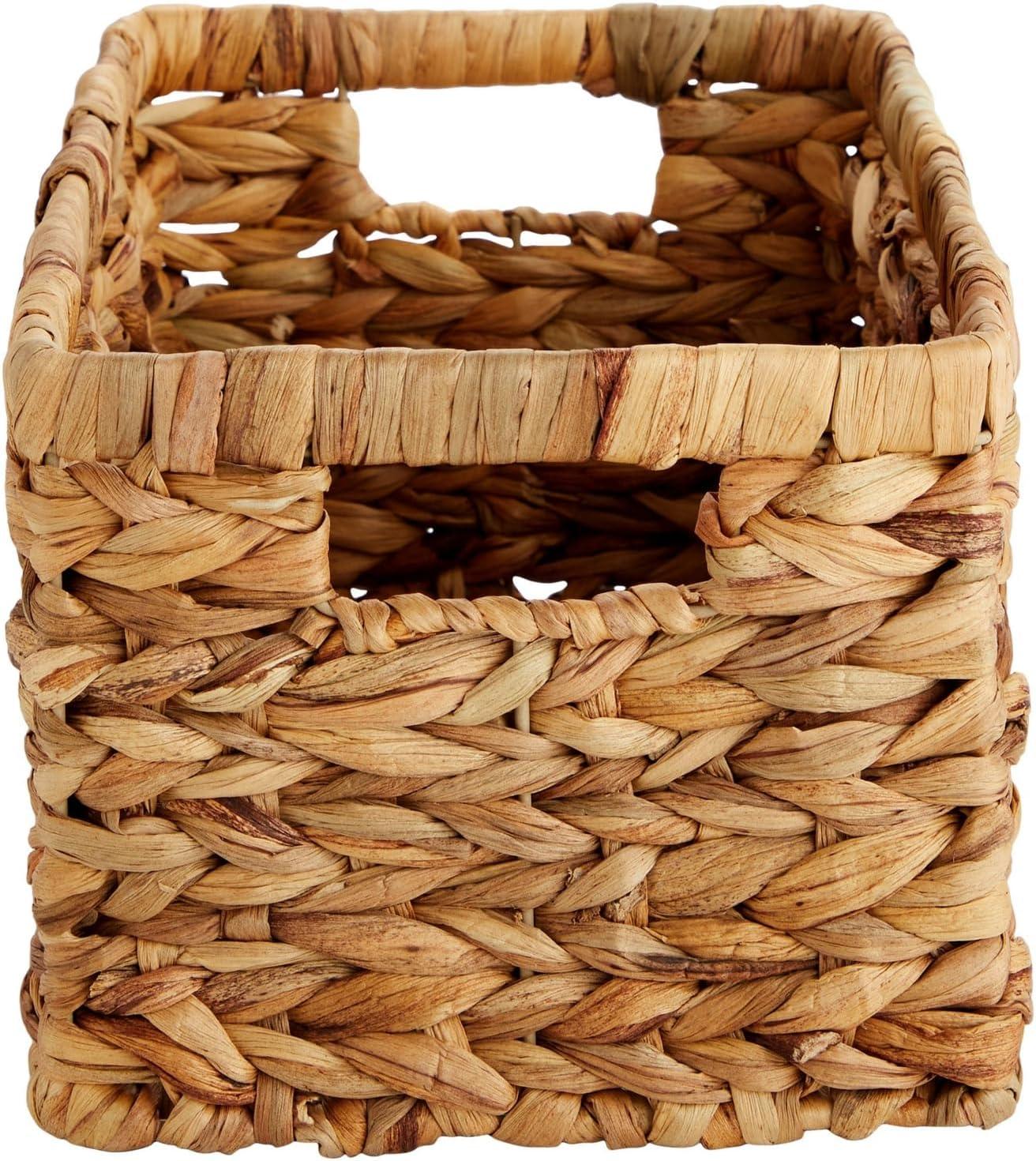 Juvale 2 Pack Small Rectangular Wicker Baskets for Shelves, 6 Inch Wide Hand Woven Water Hyacinth Baskets