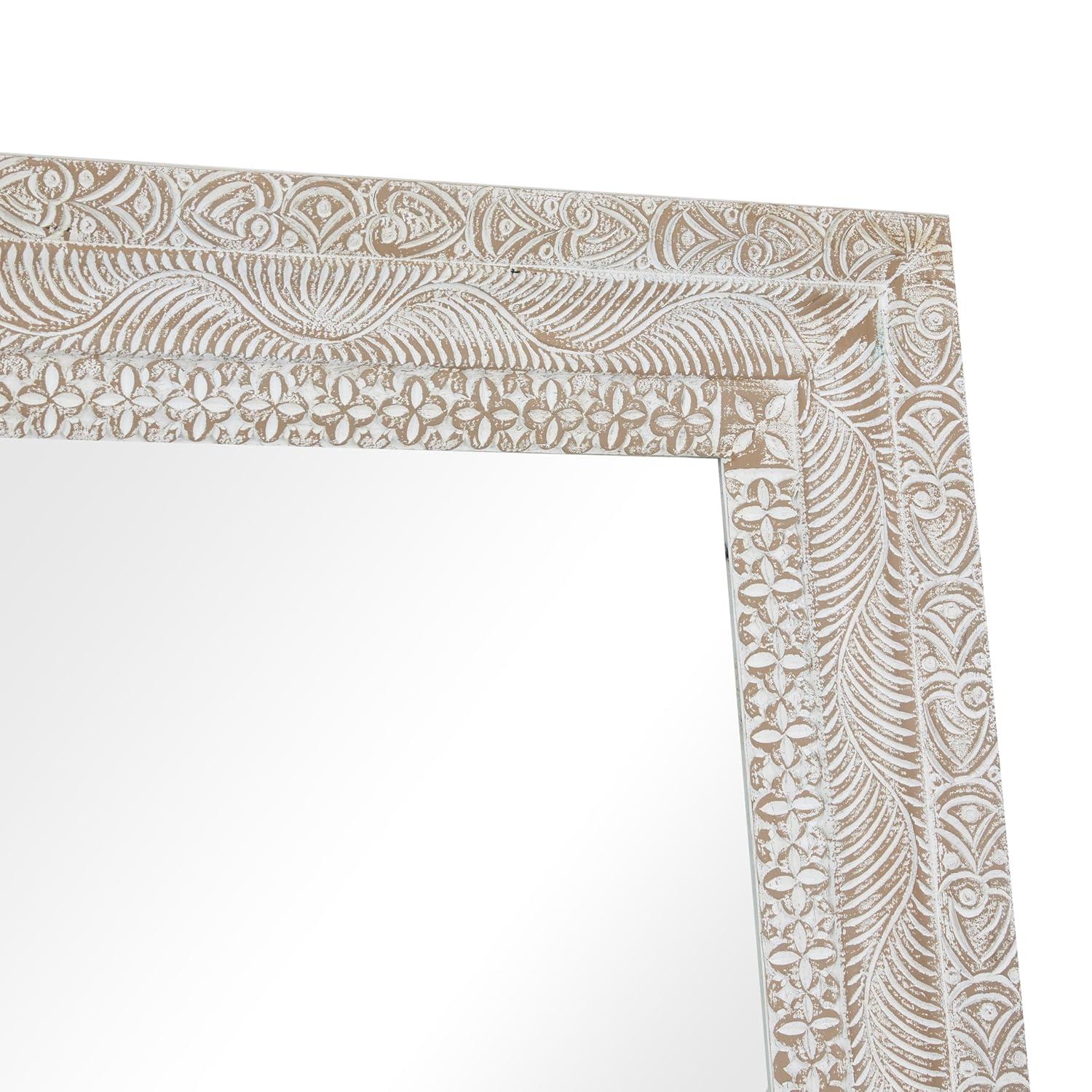 Deco 79 Wood Floral Room Wall Mirror Intricately Carved Entryway Mirror, Wall Mounted Mirror 36" x 3" x 71", Brown