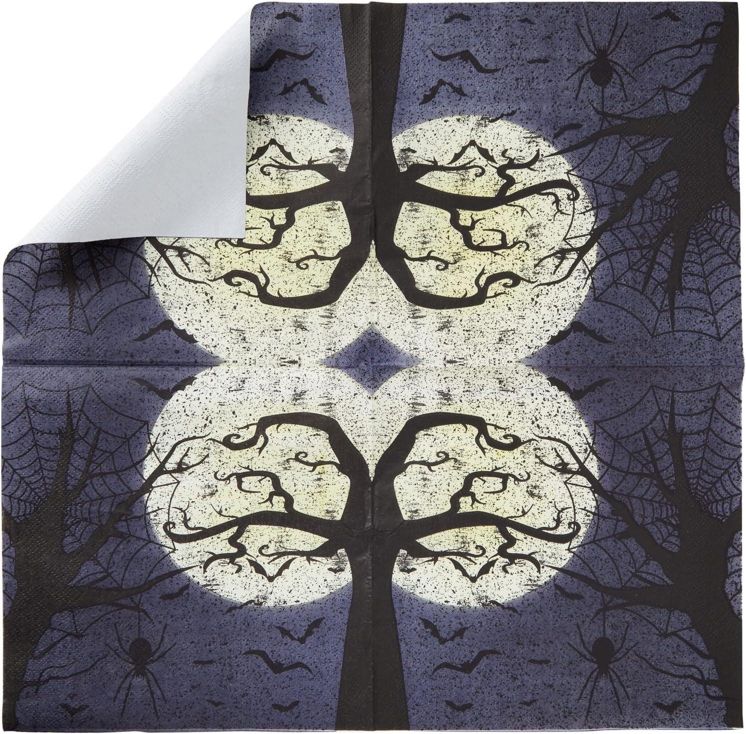 Blue Panda 144 Pieces Full Moon Halloween Party Supplies, Paper Plates, Napkins, Cups, Cutlery for Spooky Gatherings (Serves 24)