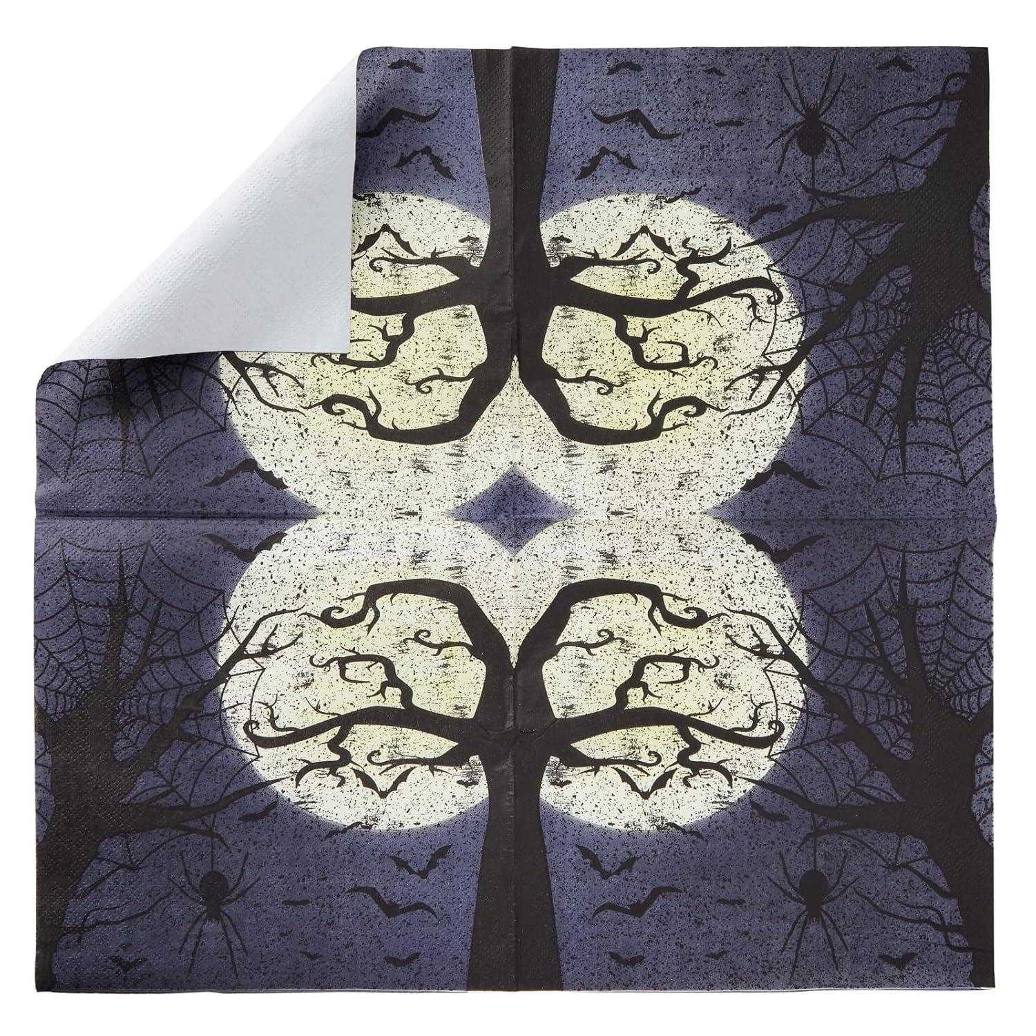 Blue Panda 144 Pieces Full Moon Halloween Party Supplies, Paper Plates, Napkins, Cups, Cutlery for Spooky Gatherings (Serves 24)