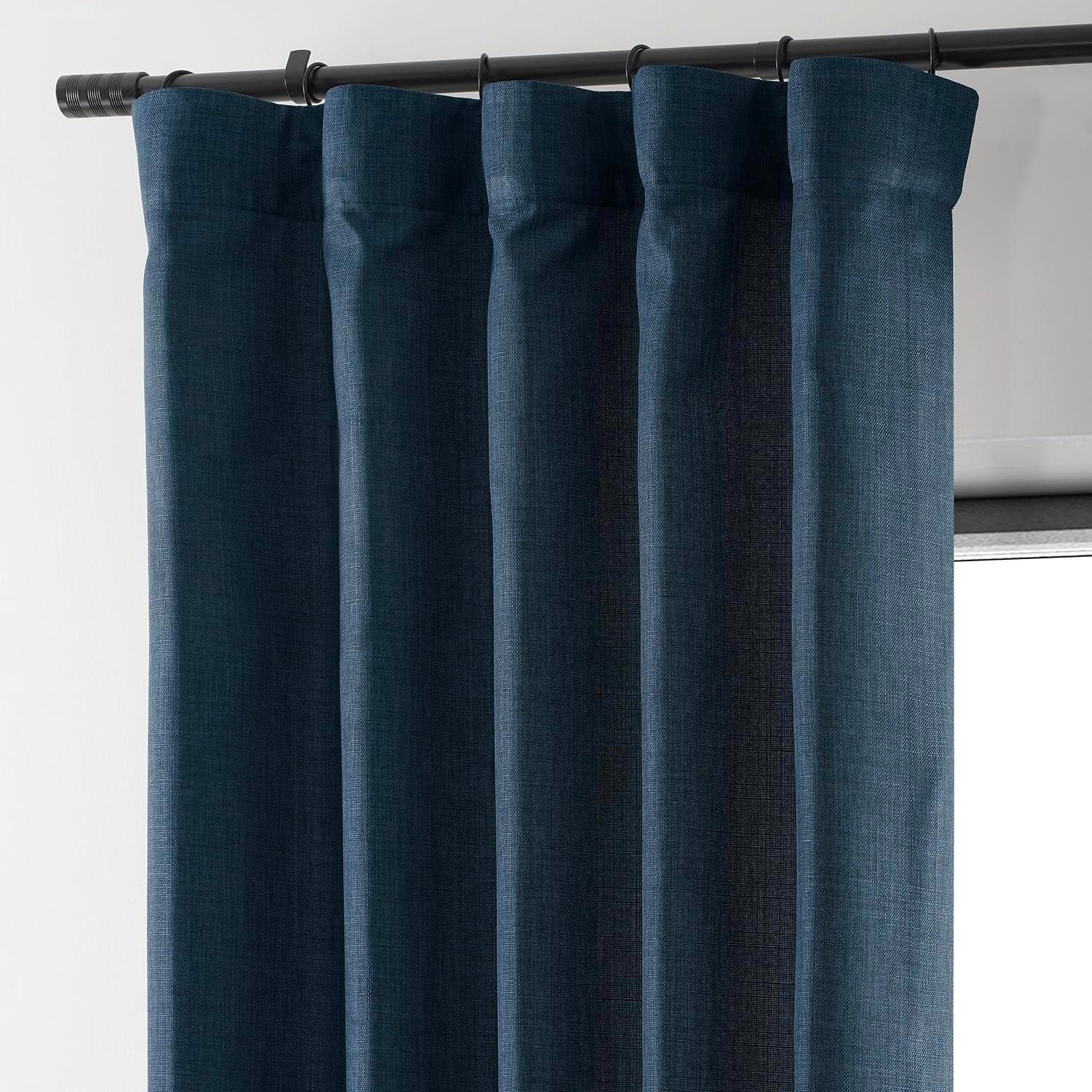 Sergeants Blue Room-Darkening Faux Linen Curtain Panel 50x84