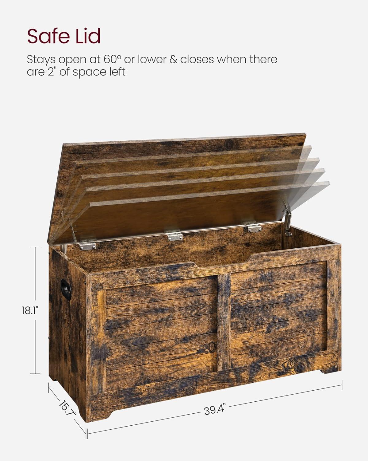 Storage Chest, Storage Trunk with 2 Safety Hinges, Organizer Bench for Entryway, 15.7 x 39.4 x 18.1 Inches, Rustic Brown
