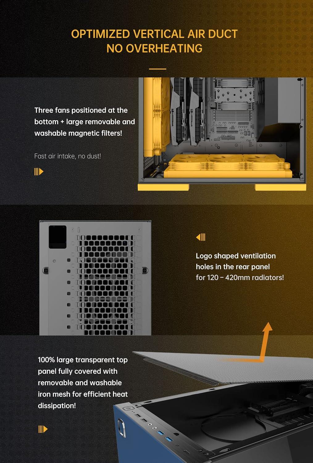 M8 Celluloid Mid Tower E-ATX/ATX Gaming Case, 4mm Glass/1.0 mm Steel, Vertical Air Tunnel Design, Support Type C, 420/360 Radiator, Vertical GPU Mount, GEO-M8-CEL (PC Case ONLY)