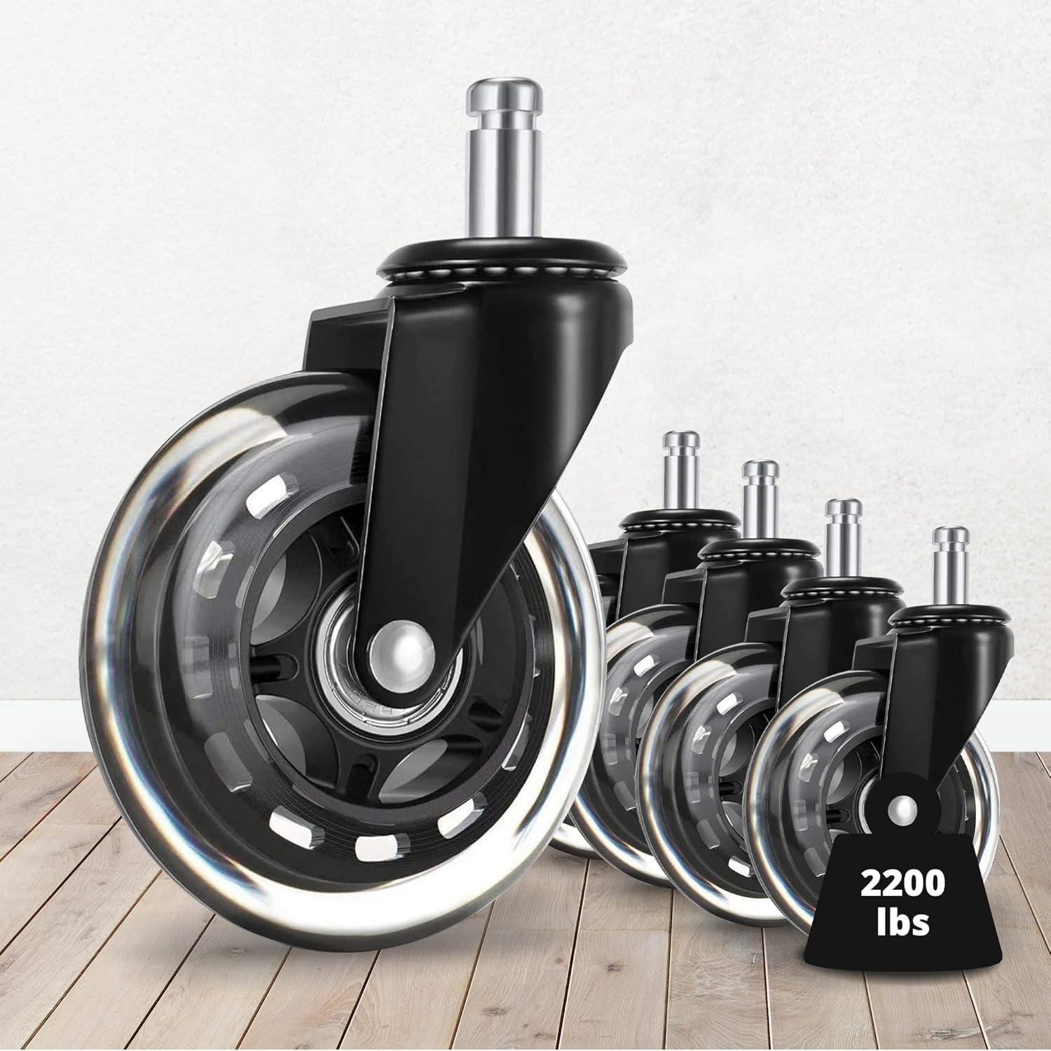 Office Chair Caster Wheels Replacement Rubber Chair casters for Hardwood Floors and Carpet, (Set of 5) Heavy Duty Office Chair casters for Chairs to Replace Office Chair mats Universal fit