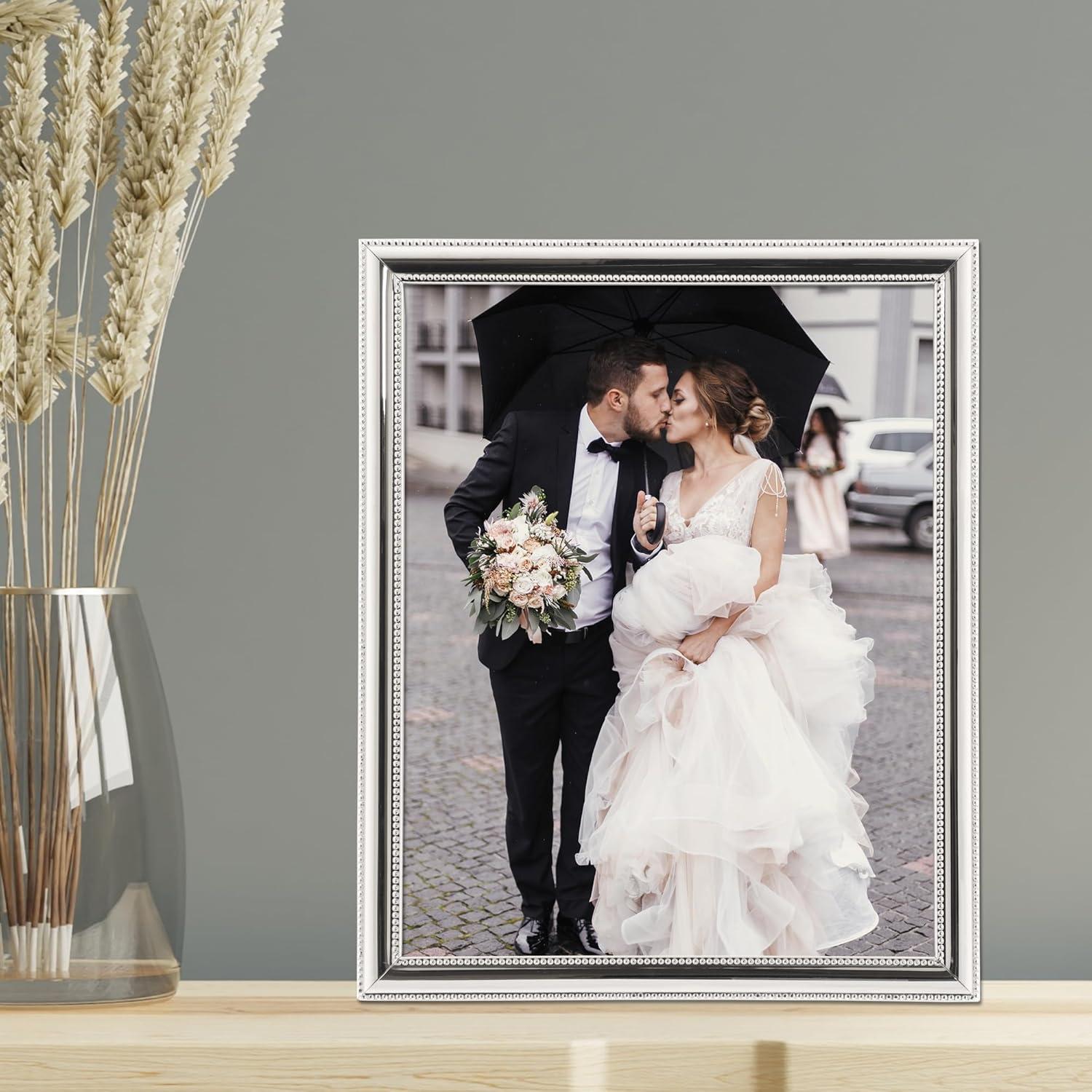 Lawrence Frames 8x10 Metal Picture Frame Silver-Plate with Delicate Beading