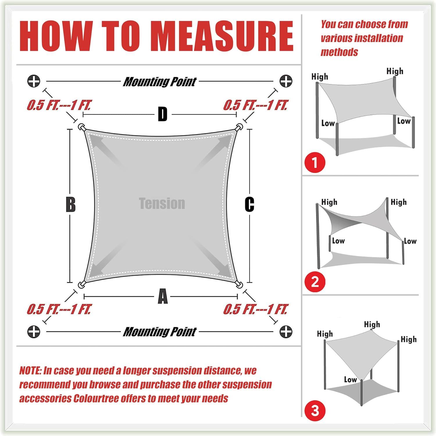 ColourTreeUSA  Rectangle Sun Shade Sail HDPE Mesh Fabric Screen Canopy UV Block 190 GSM 12' x 20' - Beige