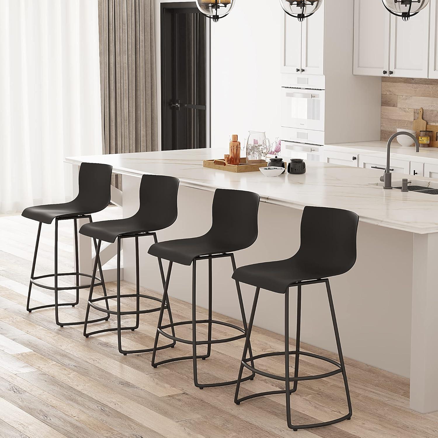 Black Adjustable Swivel Plastic Bar Stools Set of 4