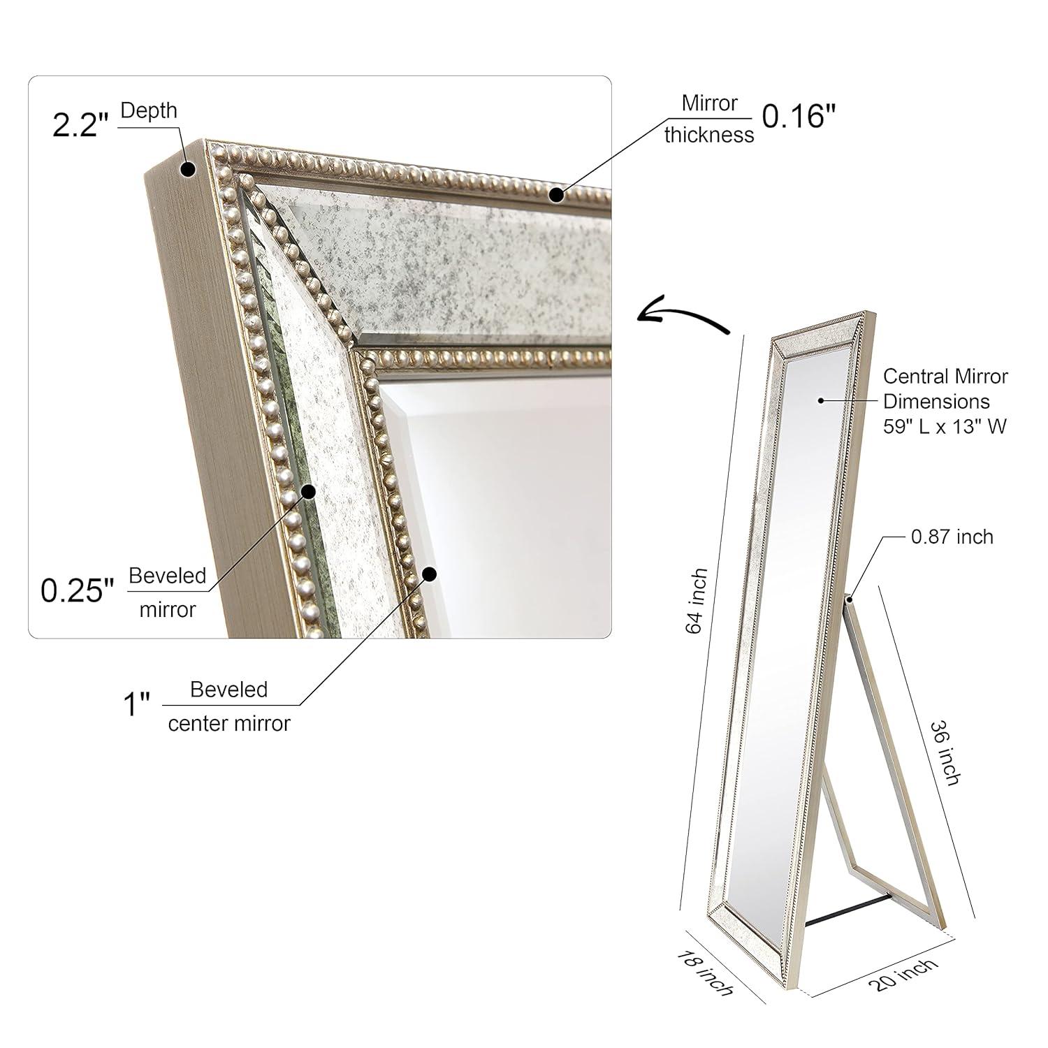 Empire Art Direct Champagne Bead Beveled Rectangular Wall Mirror - Clear 18 in. x 2.16 in. x 64 in.