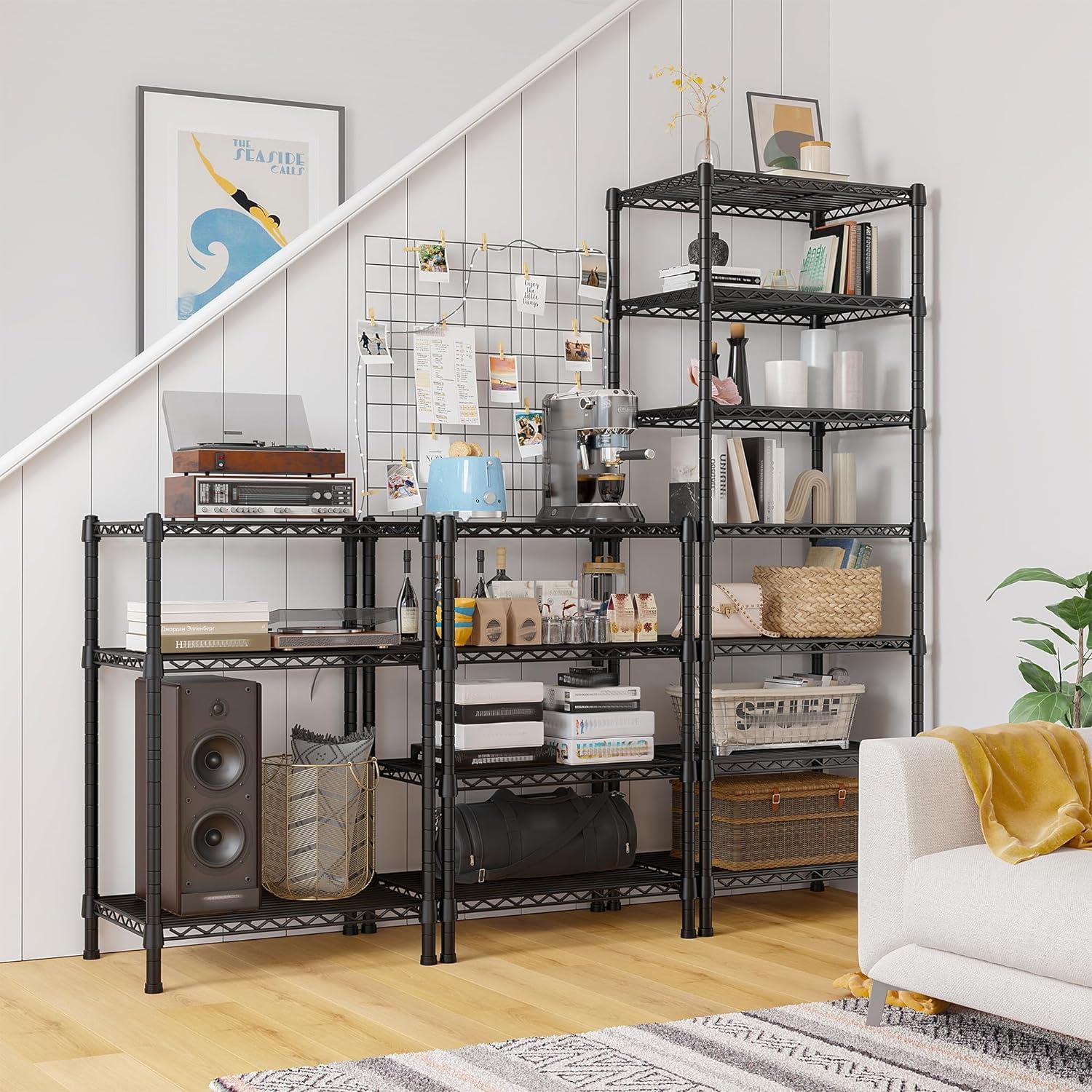 Black 7-Tier Freestanding Metal Shelving Unit