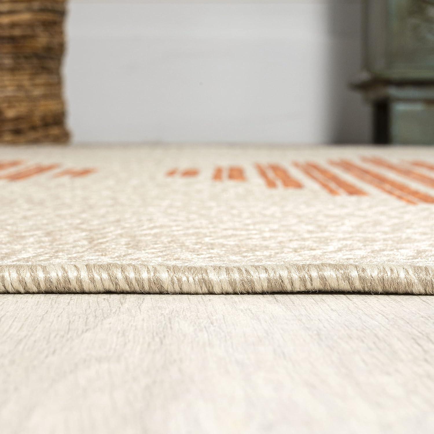 Beige and Orange Stripe 8' x 10' Synthetic Indoor/Outdoor Rug