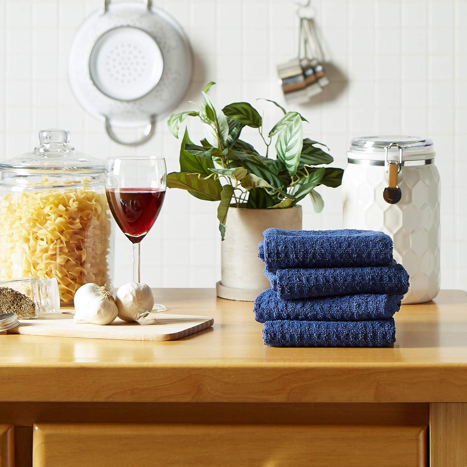 Design Imports Nautical Blue Solid Waffle Terry Dishtowel Set/4