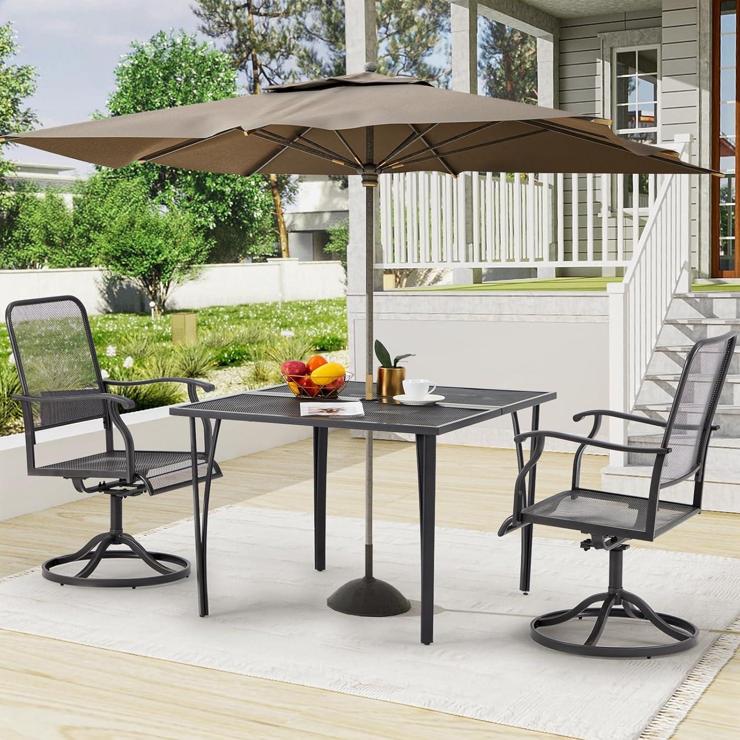AECOJOY 39.4" Square Patio Dining Table for 4, Outdoor Dining Table with 1.6" Umbrella Hole, All-Weather Resistant Metal Tables for Patio Lawn Deck Backyard Garden Poolside (Dark Grey)