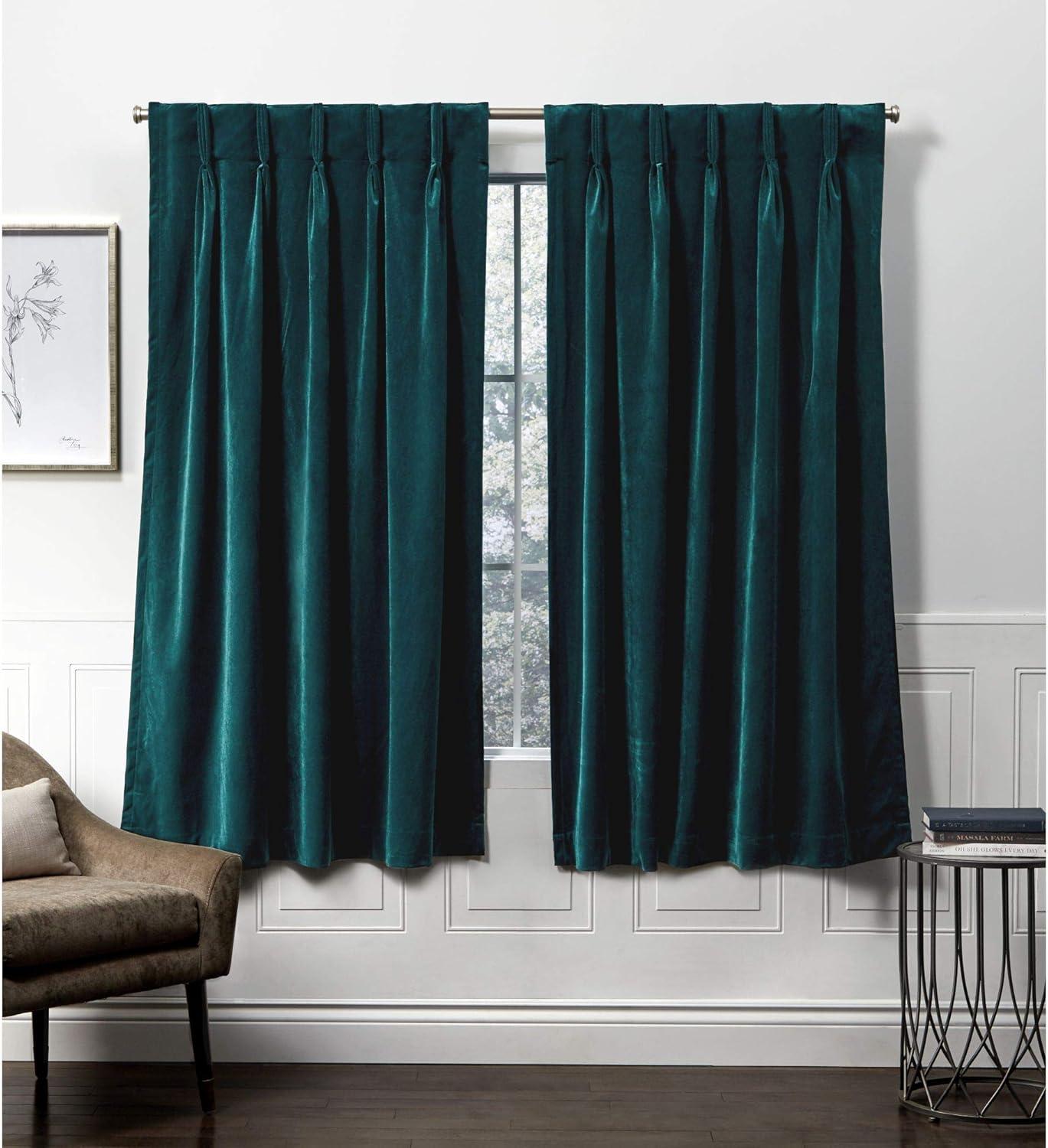 Set of 2 (84"x54") Velvet Back Tab Light Filtering Window Curtain Panels Teal - Exclusive Home: Polyester, Plain Weave