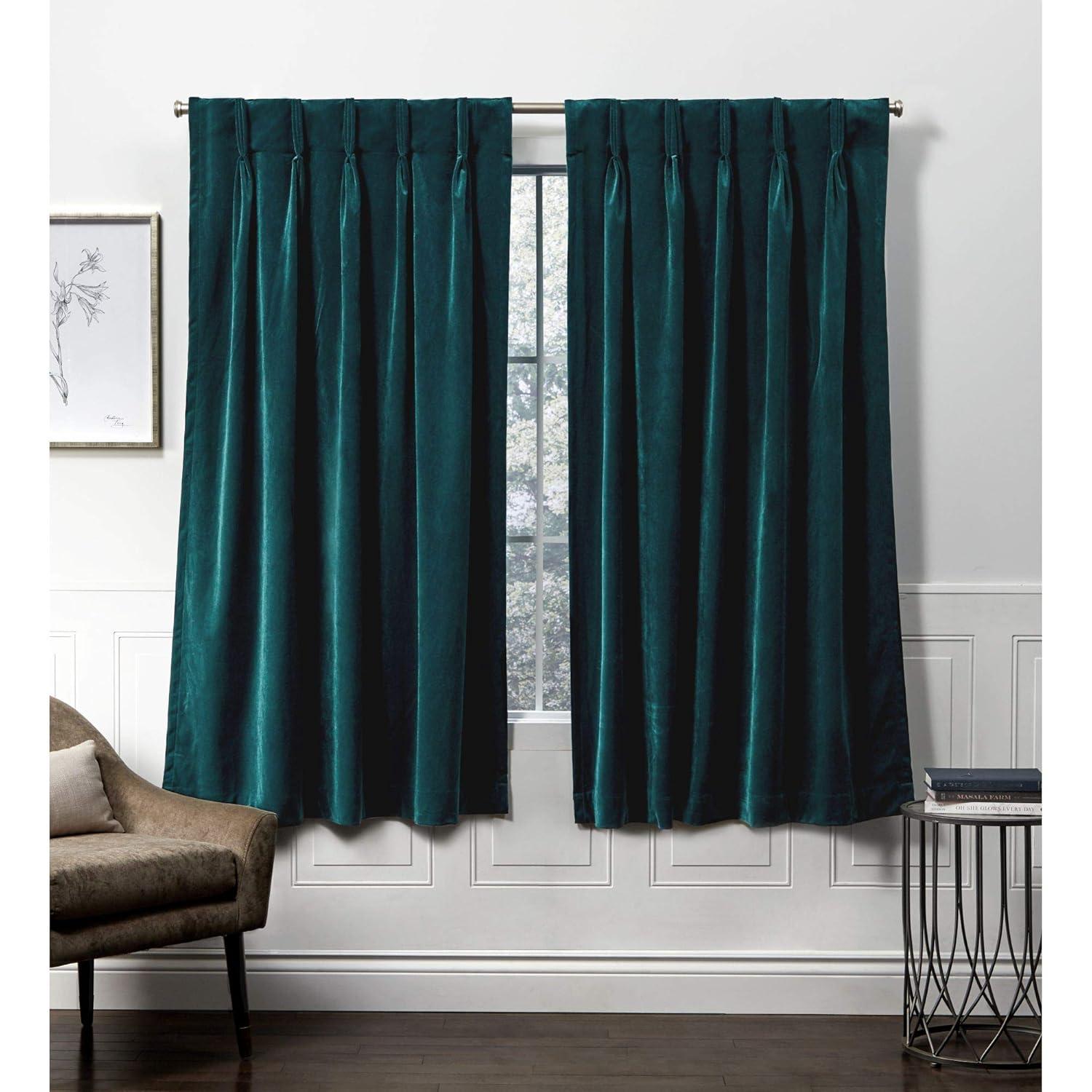 Set of 2 (84"x54") Velvet Back Tab Light Filtering Window Curtain Panels Teal - Exclusive Home: Polyester, Plain Weave