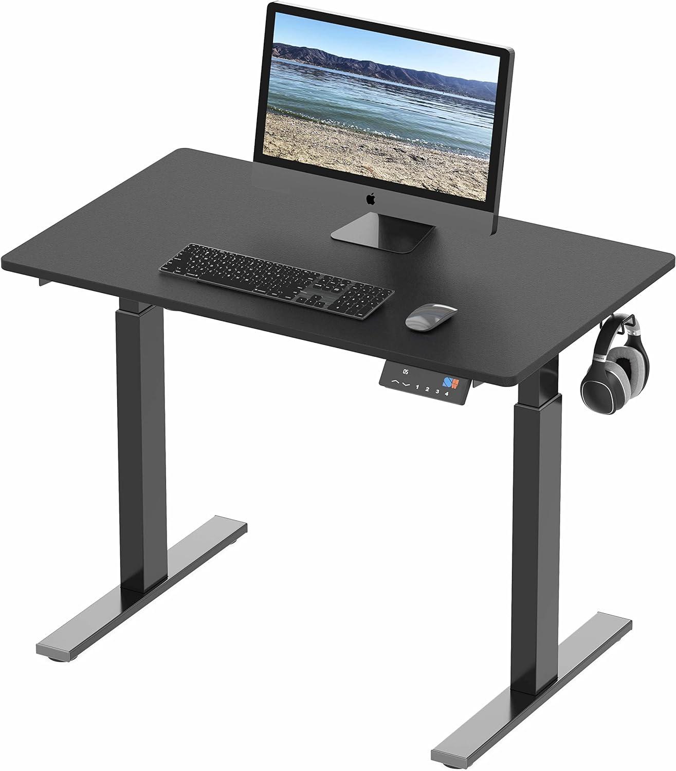 Simple Houseware 40-Inch Electric Height Adjustable Sit Stand Desk with Hanging Hooks and Cable Management, Black