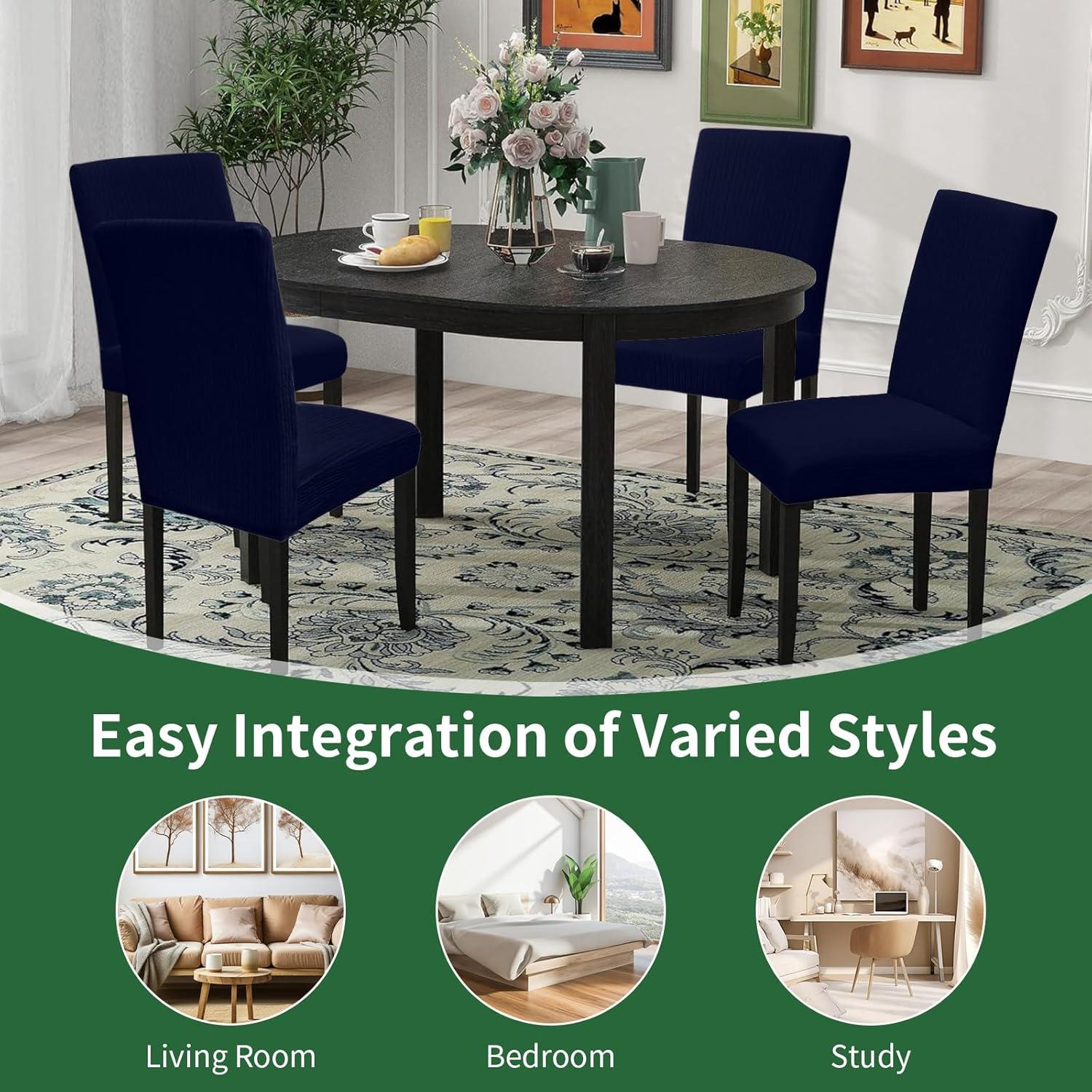 Chair Covers for Dining Room 4 Pack Navy Blue Chair Covers Super Fit Washable Kitchen Chair Protector Cover for Dining Room, Hotel, Ceremony